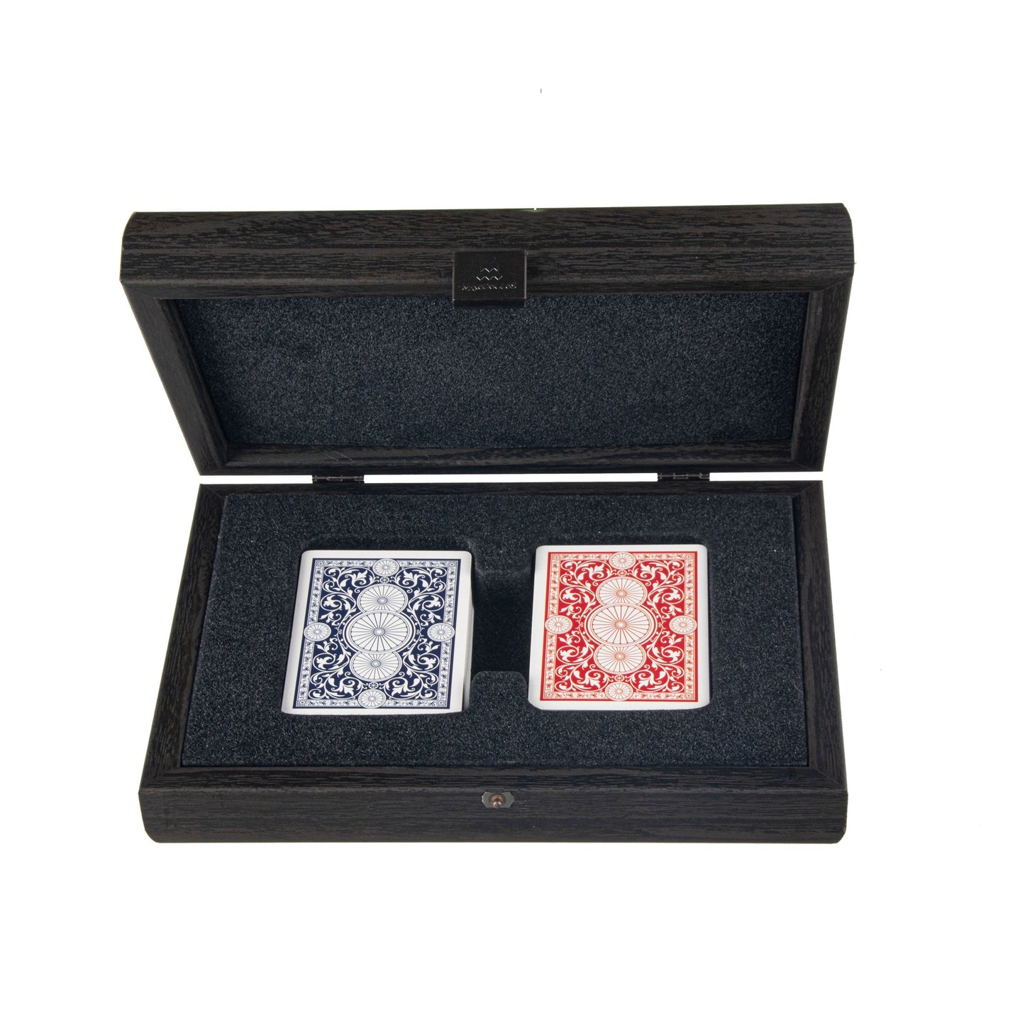Luxury Dark Grey Leatherette Wooden Case with Plastic-Coated Playing Cards - Premium Playing Cards from MANOPOULOS Chess & Backgammon - Just €39! Shop now at MANOPOULOS Chess & Backgammon