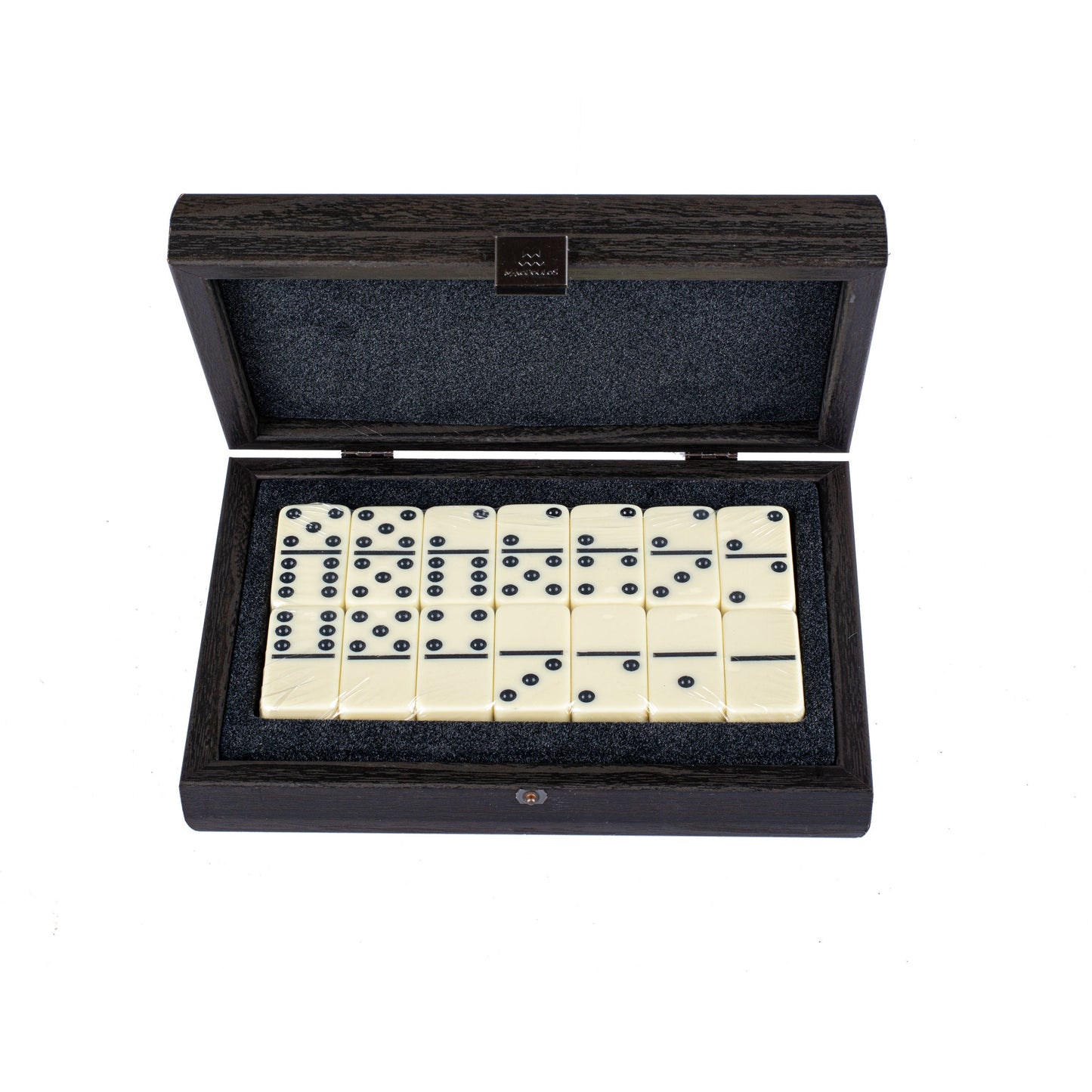 Luxury Dominoes Set in Dark Grey Leatherette with Wooden Case - Premium Dominoes from MANOPOULOS Chess & Backgammon - Just €53.90! Shop now at MANOPOULOS Chess & Backgammon