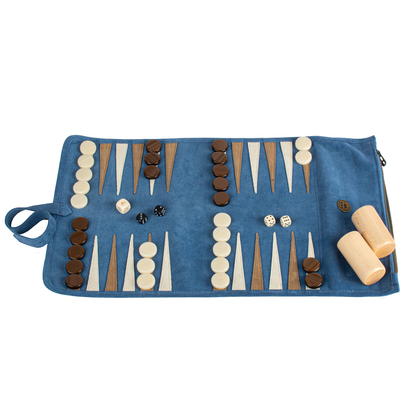 Premium Handcrafted RAF Blue Suede Roll-Up Backgammon Set