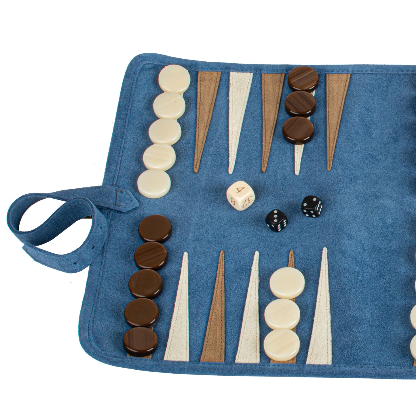 Premium Handcrafted RAF Blue Suede Roll-Up Backgammon Set