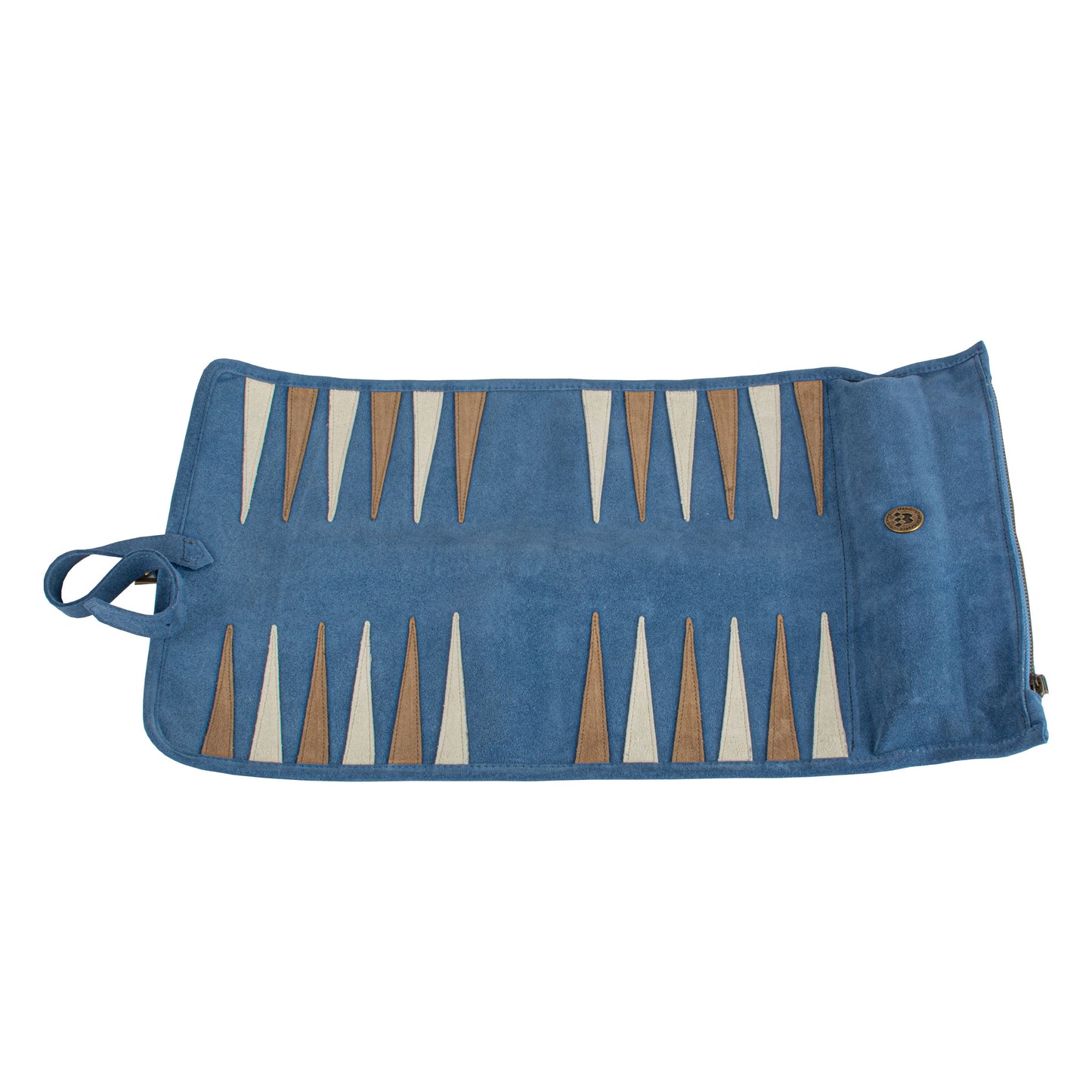 Premium Handcrafted RAF Blue Suede Roll-Up Backgammon Set