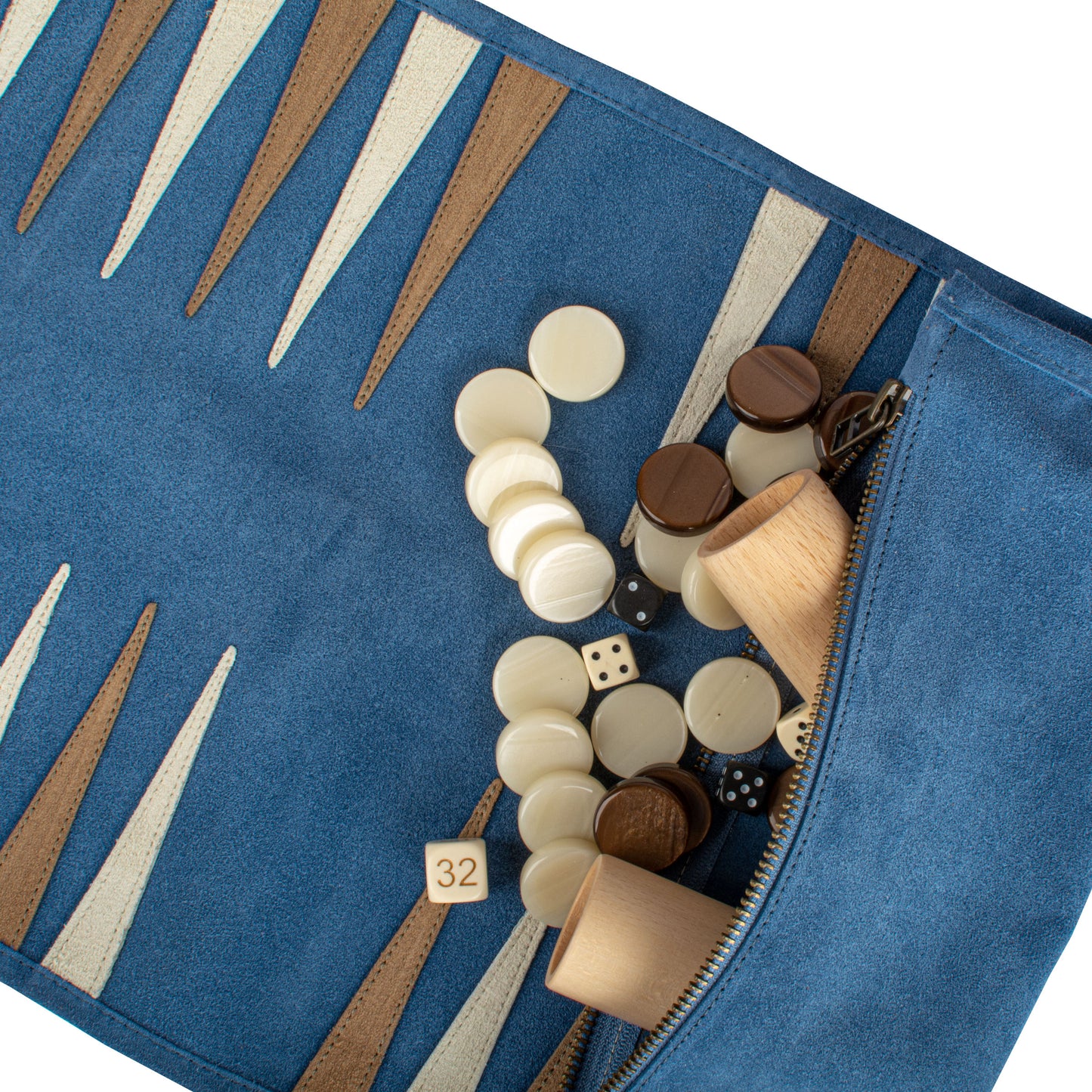 Premium Handcrafted RAF Blue Suede Roll-Up Backgammon Set