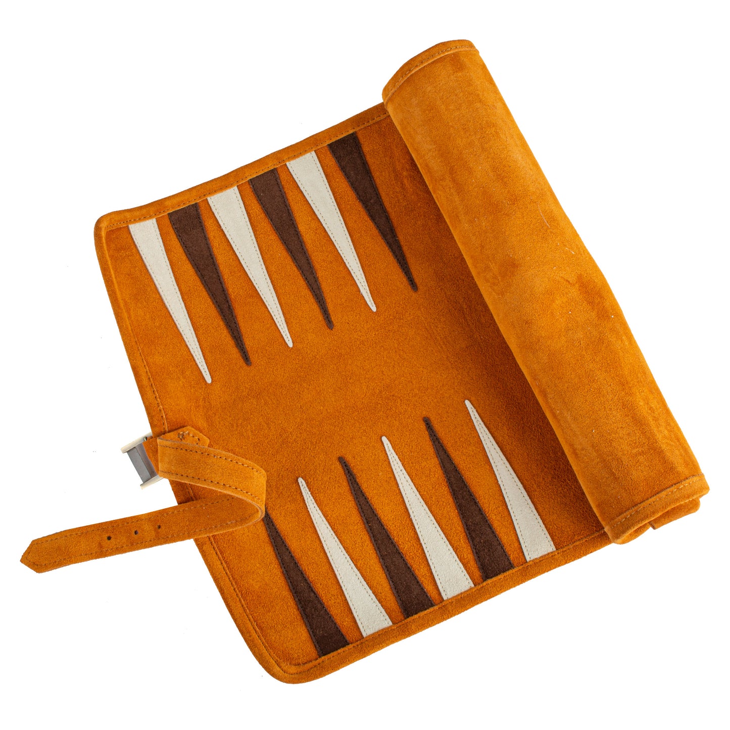 Premium Handcrafted Cinnamon Brown Suede Roll-Up Backgammon Set