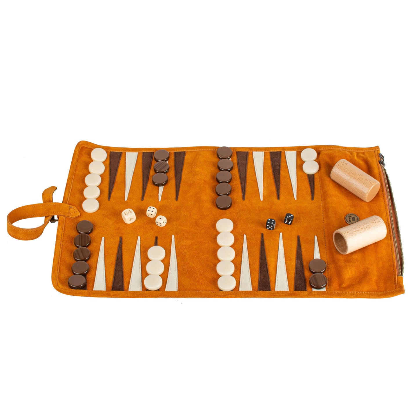 Premium Handcrafted Cinnamon Brown Suede Roll-Up Backgammon Set