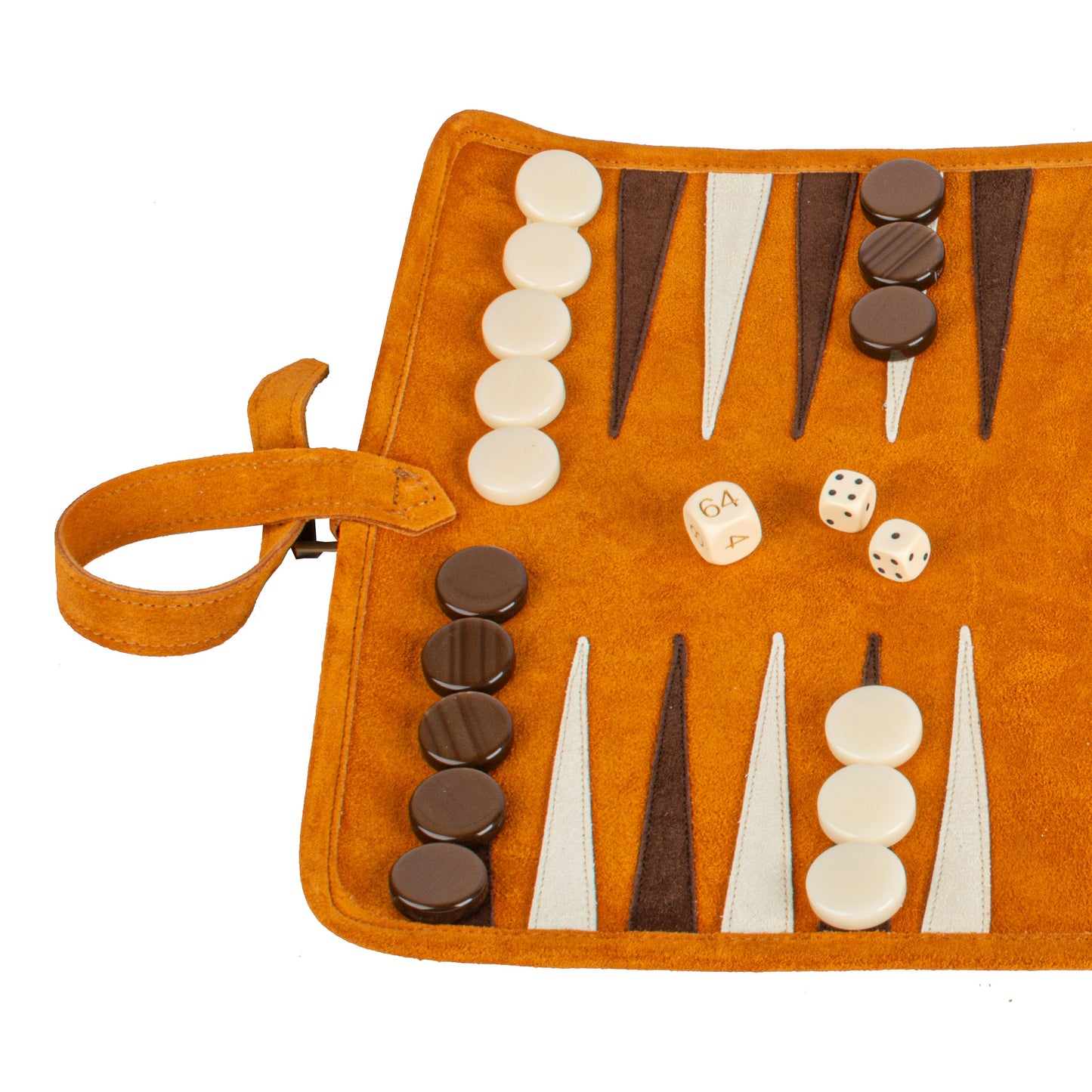 Premium Handcrafted Cinnamon Brown Suede Roll-Up Backgammon Set