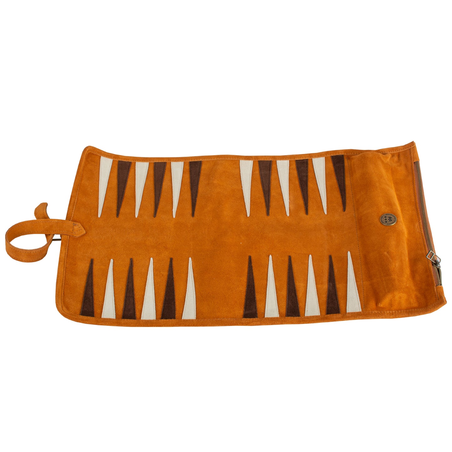 Premium Handcrafted Cinnamon Brown Suede Roll-Up Backgammon Set