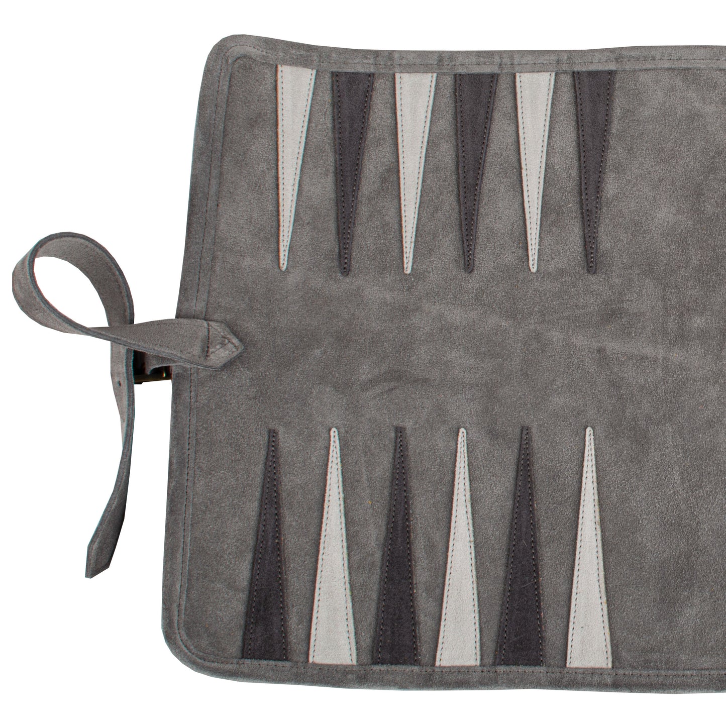 Premium Handcrafted Grey Suede Roll-Up Backgammon Set