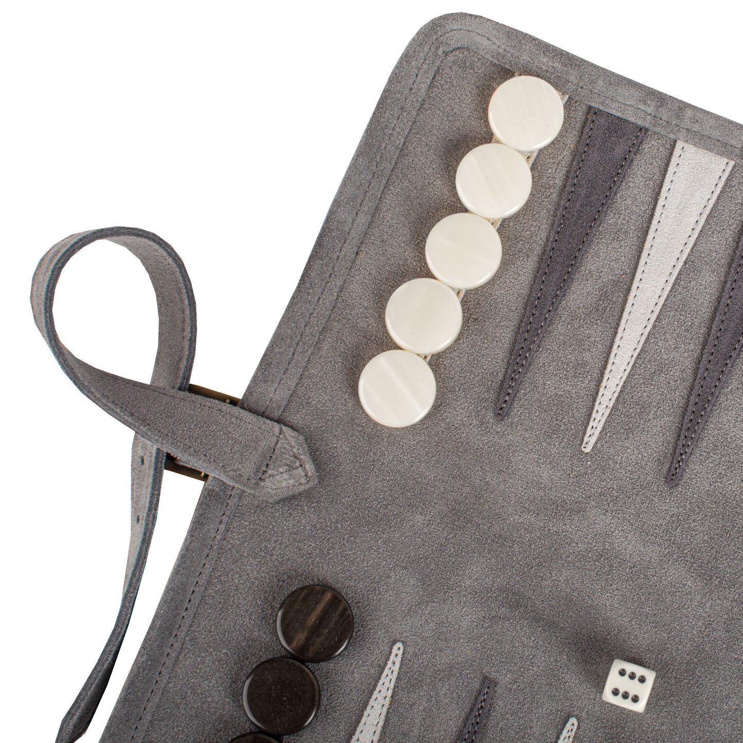 Premium Handcrafted Grey Suede Roll-Up Backgammon Set