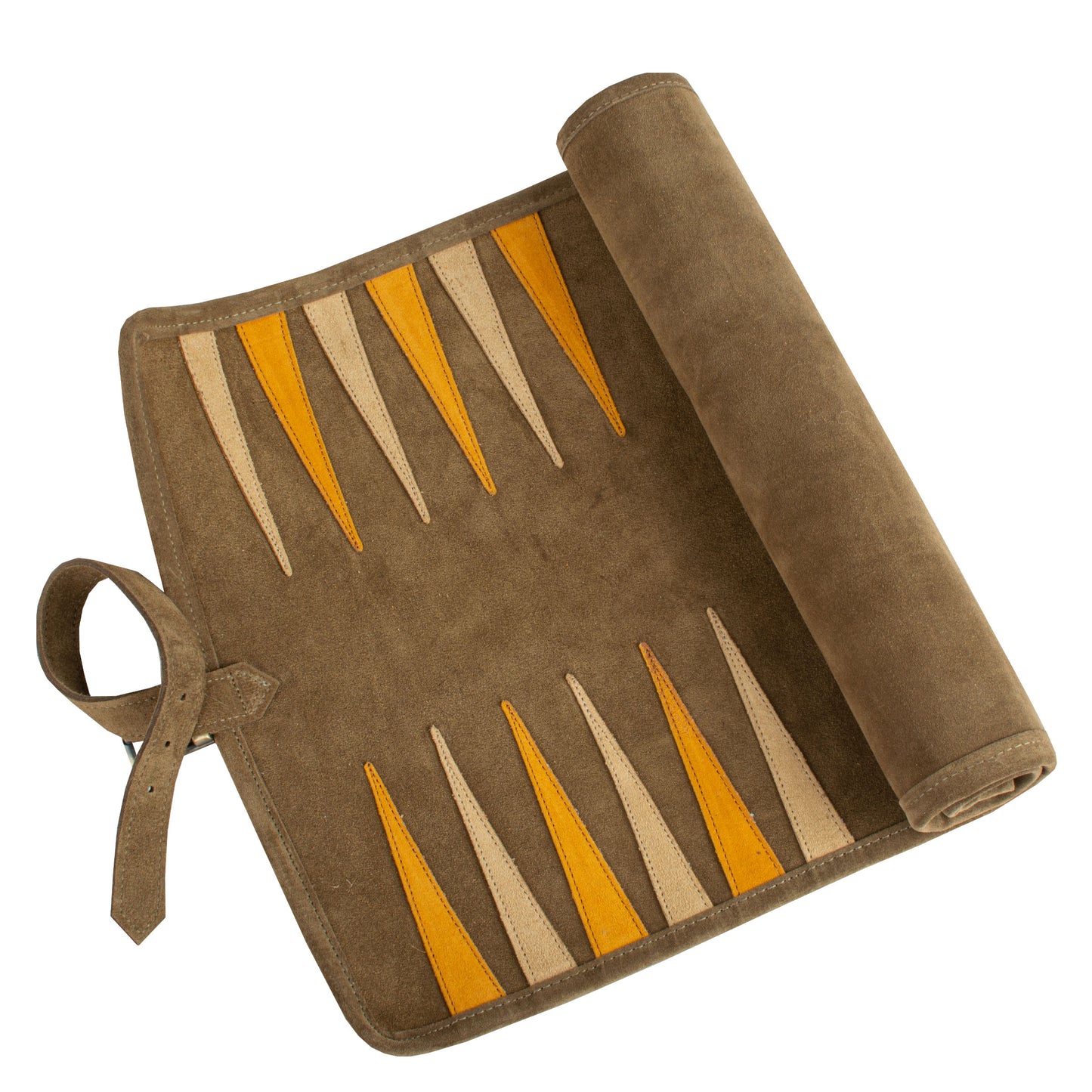 Premium Handcrafted Khaki Brown Suede Roll-Up Backgammon Set