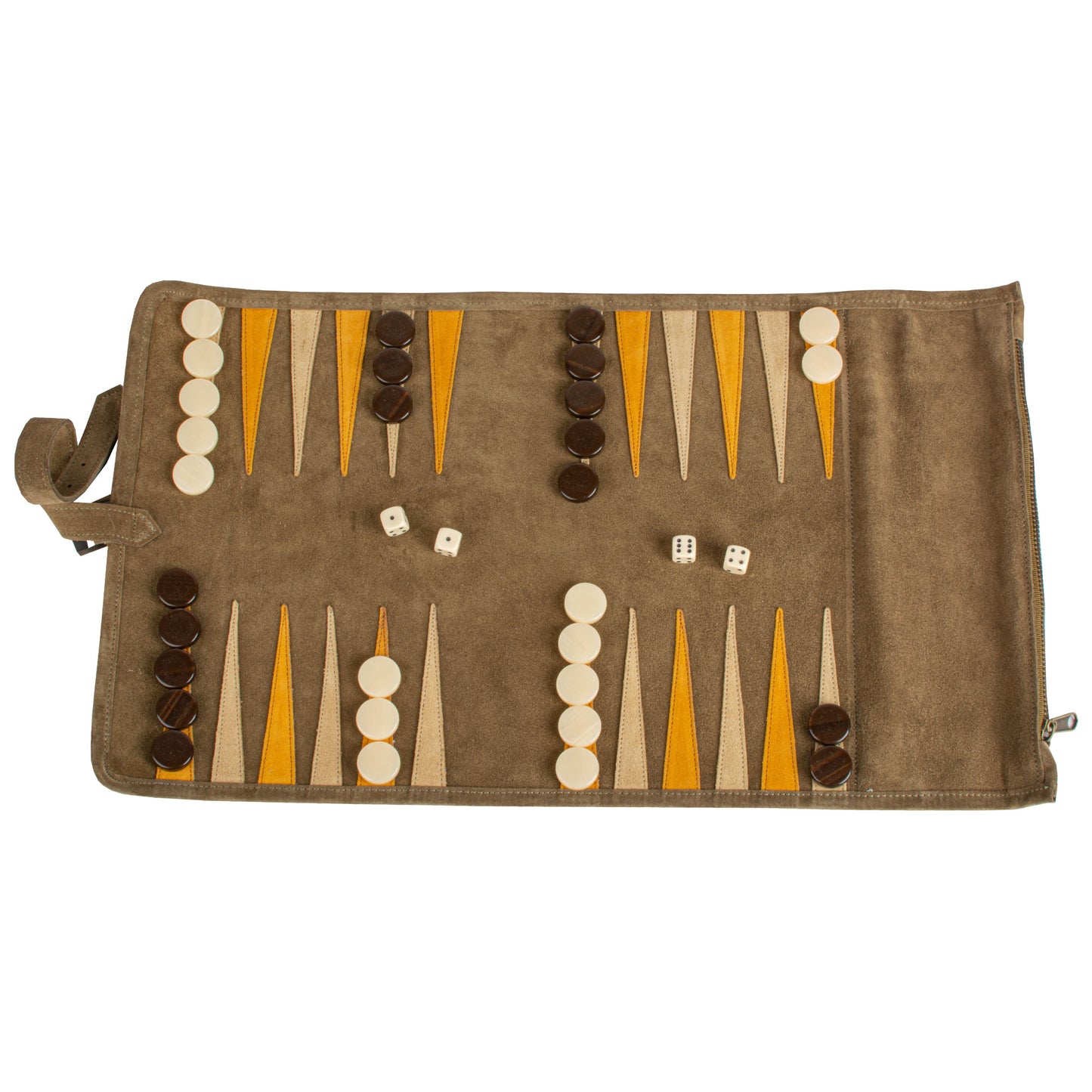 Premium Handcrafted Khaki Brown Suede Roll-Up Backgammon Set