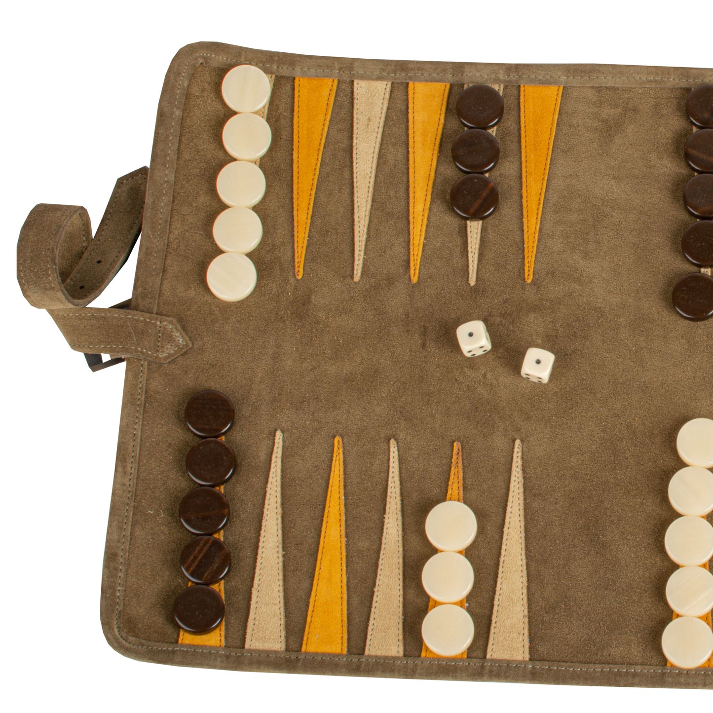 Premium Handcrafted Khaki Brown Suede Roll-Up Backgammon Set
