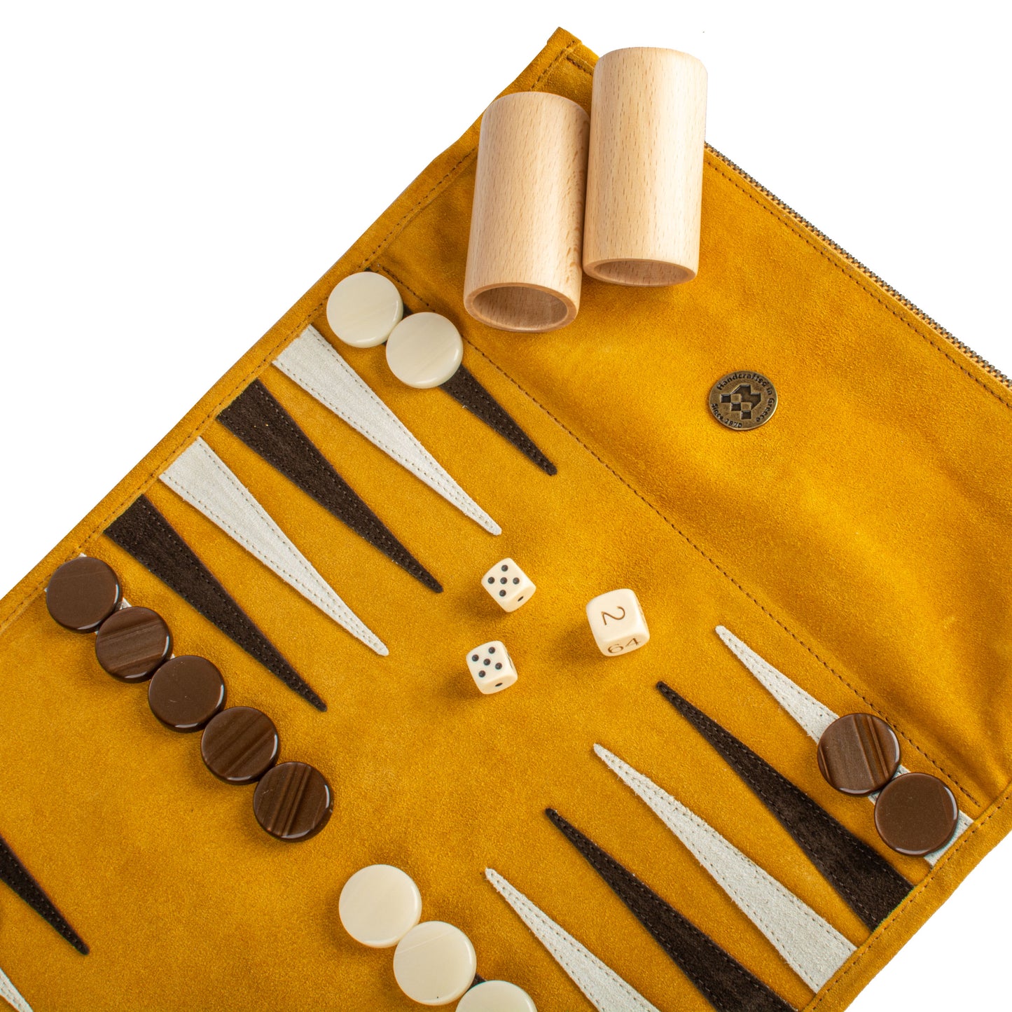 Premium Handcrafted Warm Yellow Suede Roll-Up Backgammon Set