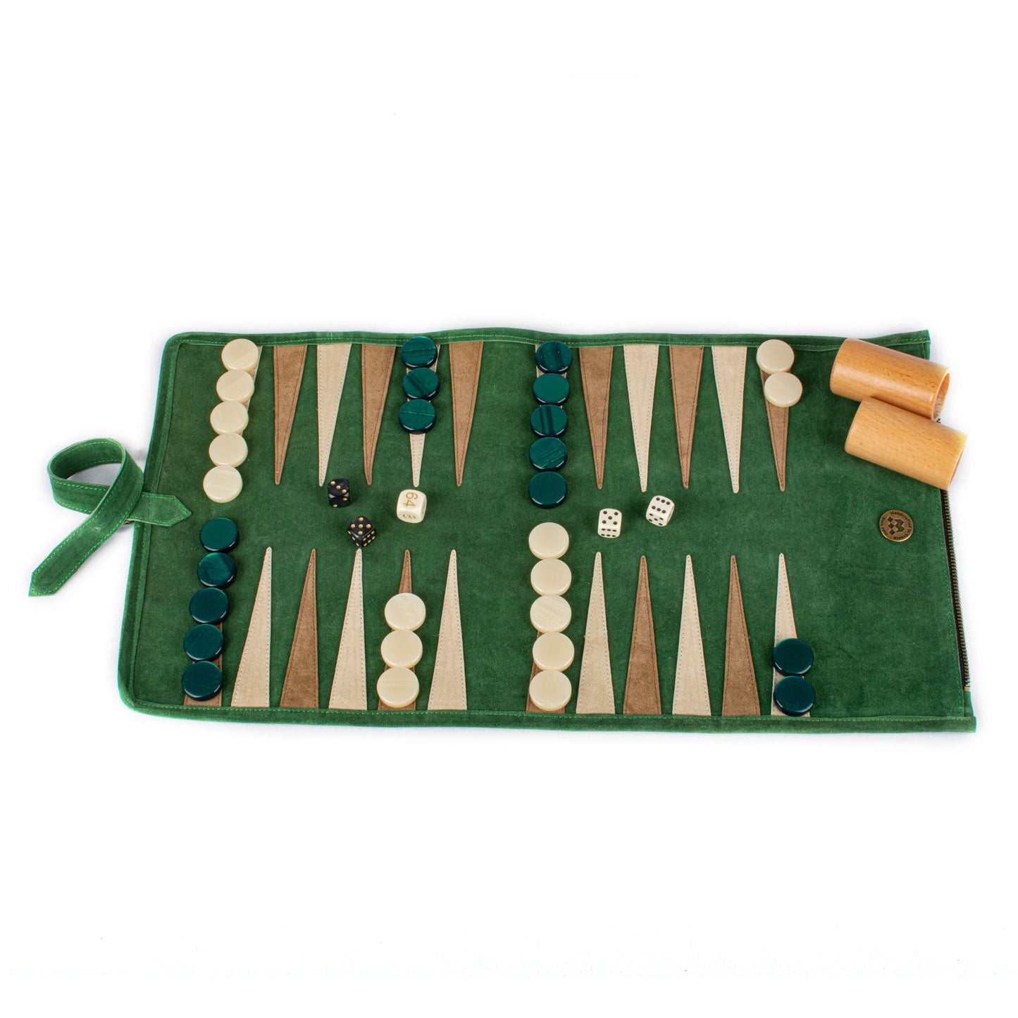 Premium Handcrafted Forest Green Suede Roll-Up Backgammon Set - Premium Backgammon from MANOPOULOS Chess & Backgammon - Just €139! Shop now at MANOPOULOS Chess & Backgammon