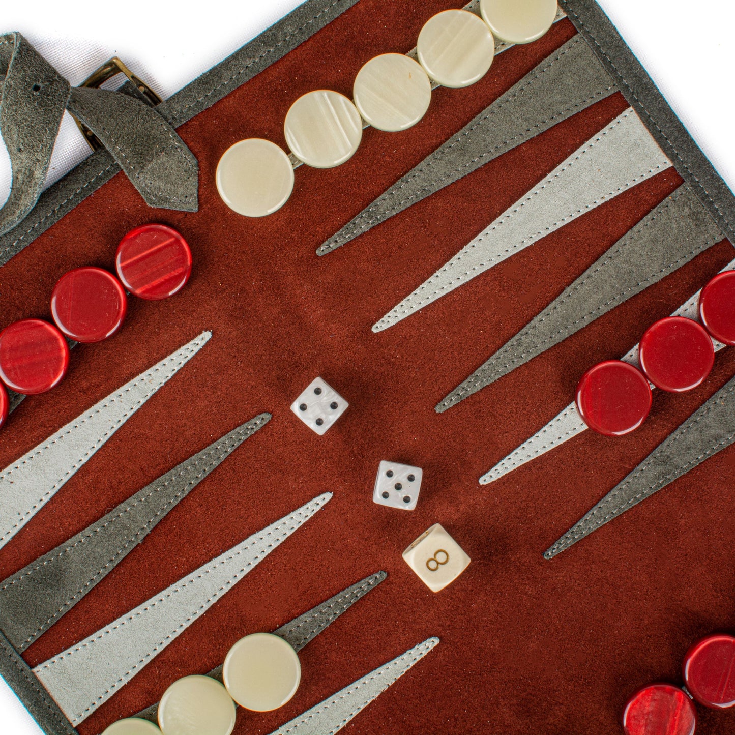 Premium Handcrafted Burgundy Red Suede Roll-Up Backgammon Set - Premium Backgammon from MANOPOULOS Chess & Backgammon - Just €139! Shop now at MANOPOULOS Chess & Backgammon