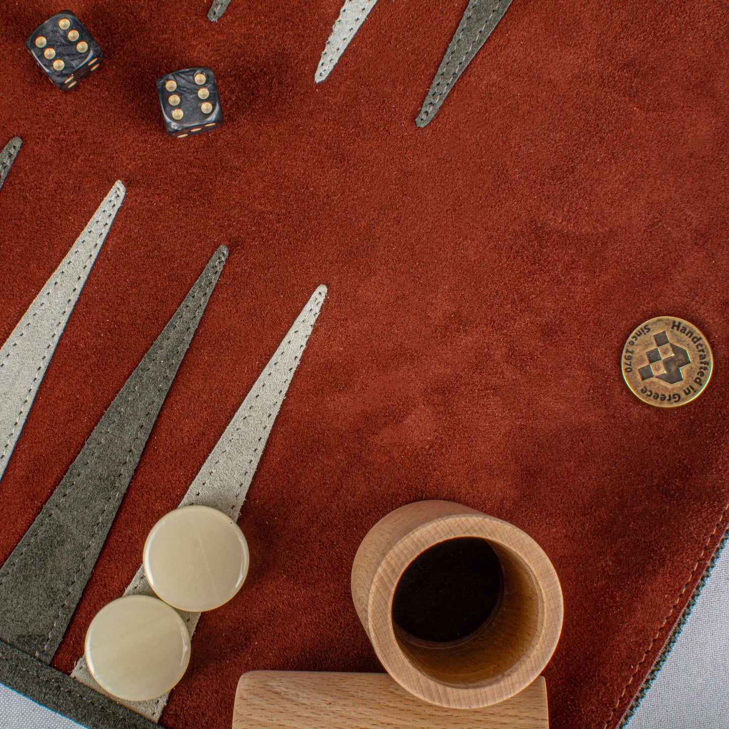 Premium Handcrafted Burgundy Red Suede Roll-Up Backgammon Set - Premium Backgammon from MANOPOULOS Chess & Backgammon - Just €139! Shop now at MANOPOULOS Chess & Backgammon