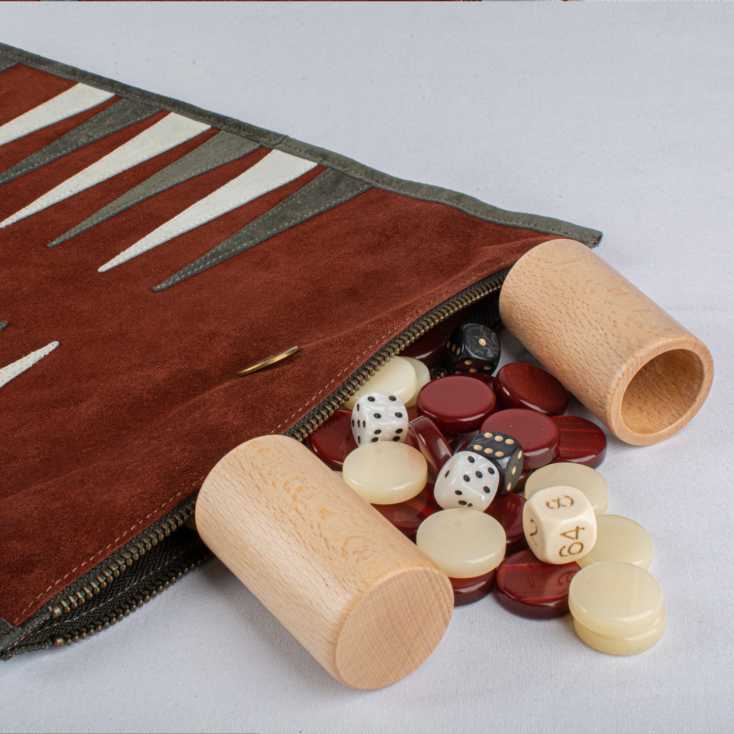 Premium Handcrafted Burgundy Red Suede Roll-Up Backgammon Set - Premium Backgammon from MANOPOULOS Chess & Backgammon - Just €139! Shop now at MANOPOULOS Chess & Backgammon