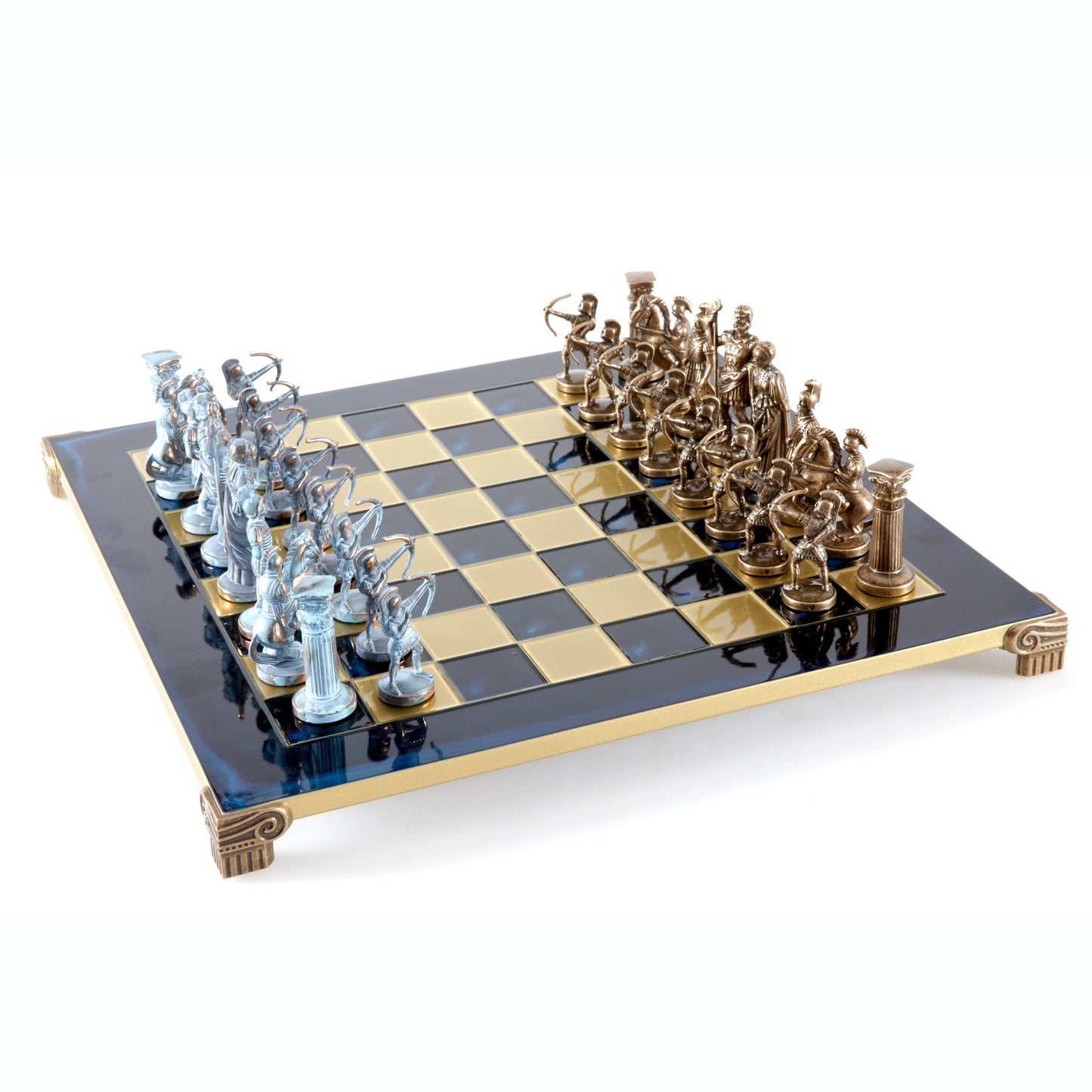 ARCHERS CHESS SET with blue/brown chessmen and bronze chessboard (Large) - Premium Chess from MANOPOULOS Chess & Backgammon - Just €275! Shop now at MANOPOULOS Chess & Backgammon