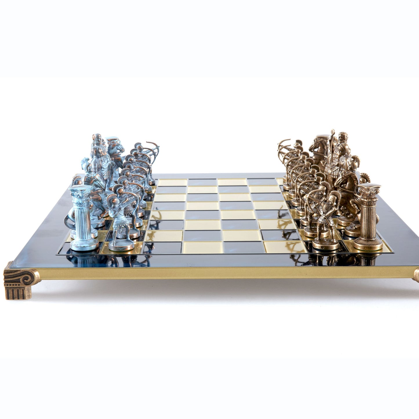 ARCHERS CHESS SET with blue/brown chessmen and bronze chessboard (Large) - Premium Chess from MANOPOULOS Chess & Backgammon - Just €275! Shop now at MANOPOULOS Chess & Backgammon