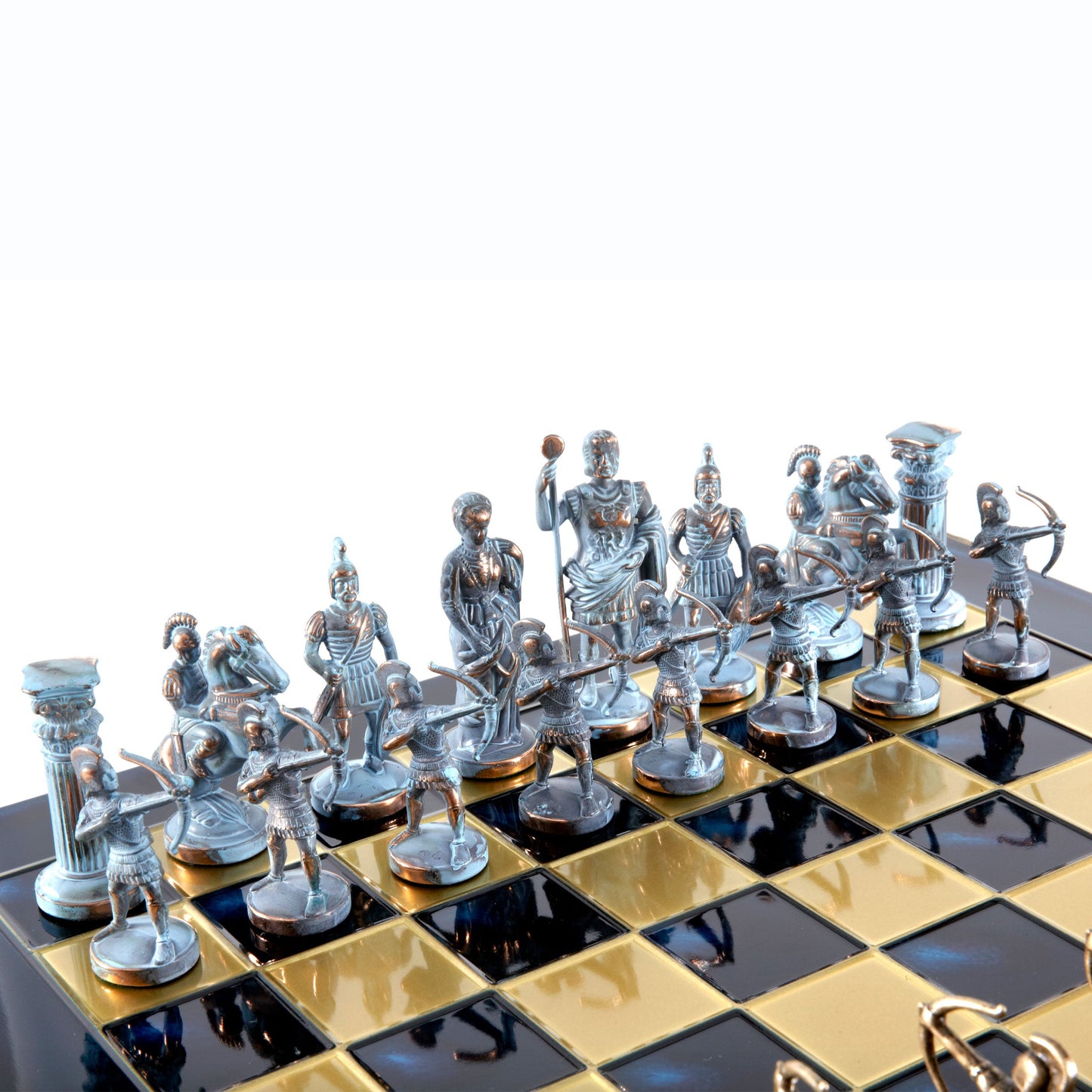 ARCHERS CHESS SET with blue/brown chessmen and bronze chessboard (Large) - Premium Chess from MANOPOULOS Chess & Backgammon - Just €275! Shop now at MANOPOULOS Chess & Backgammon