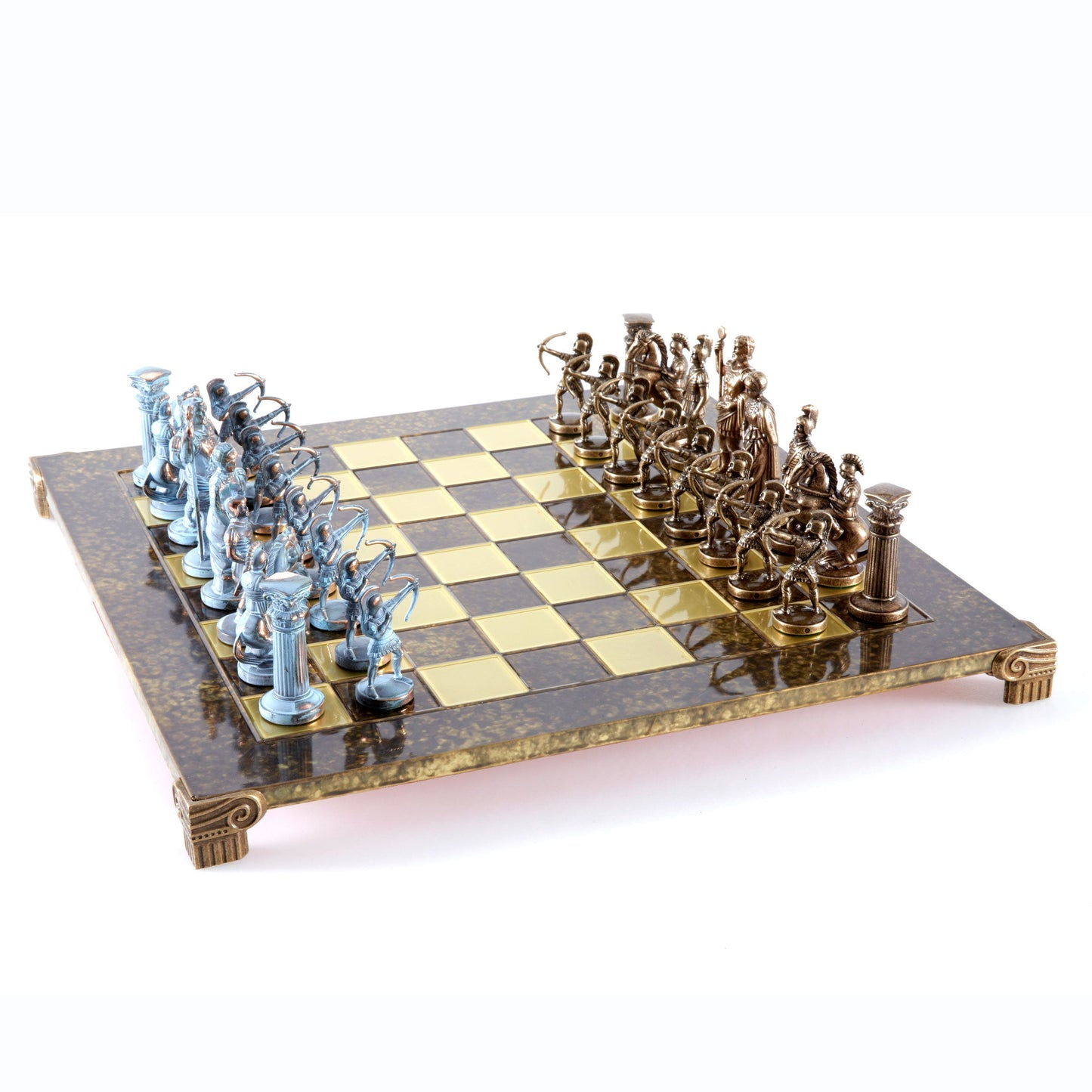 ARCHERS CHESS SET with blue/brown chessmen and bronze chessboard (Large) - Premium Chess from MANOPOULOS Chess & Backgammon - Just €275! Shop now at MANOPOULOS Chess & Backgammon