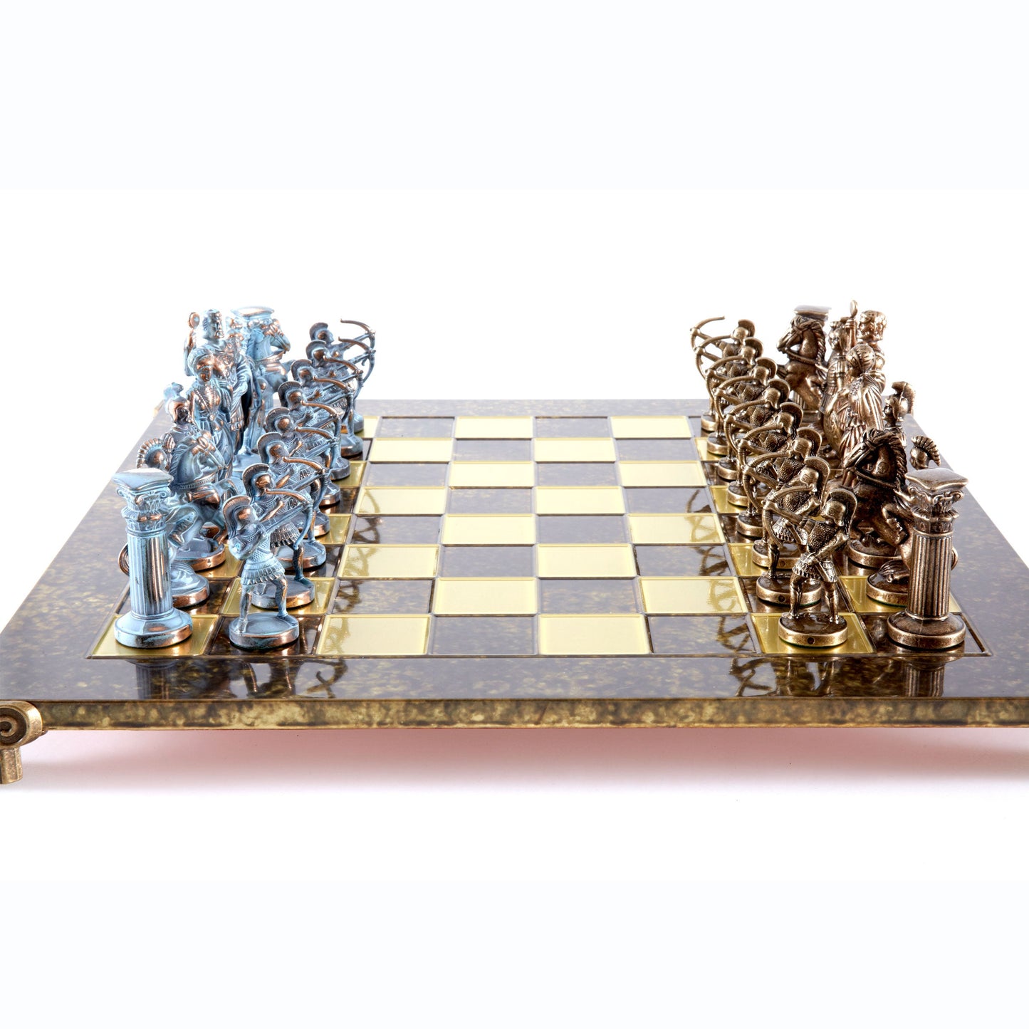 ARCHERS CHESS SET with blue/brown chessmen and bronze chessboard (Large) - Premium Chess from MANOPOULOS Chess & Backgammon - Just €275! Shop now at MANOPOULOS Chess & Backgammon