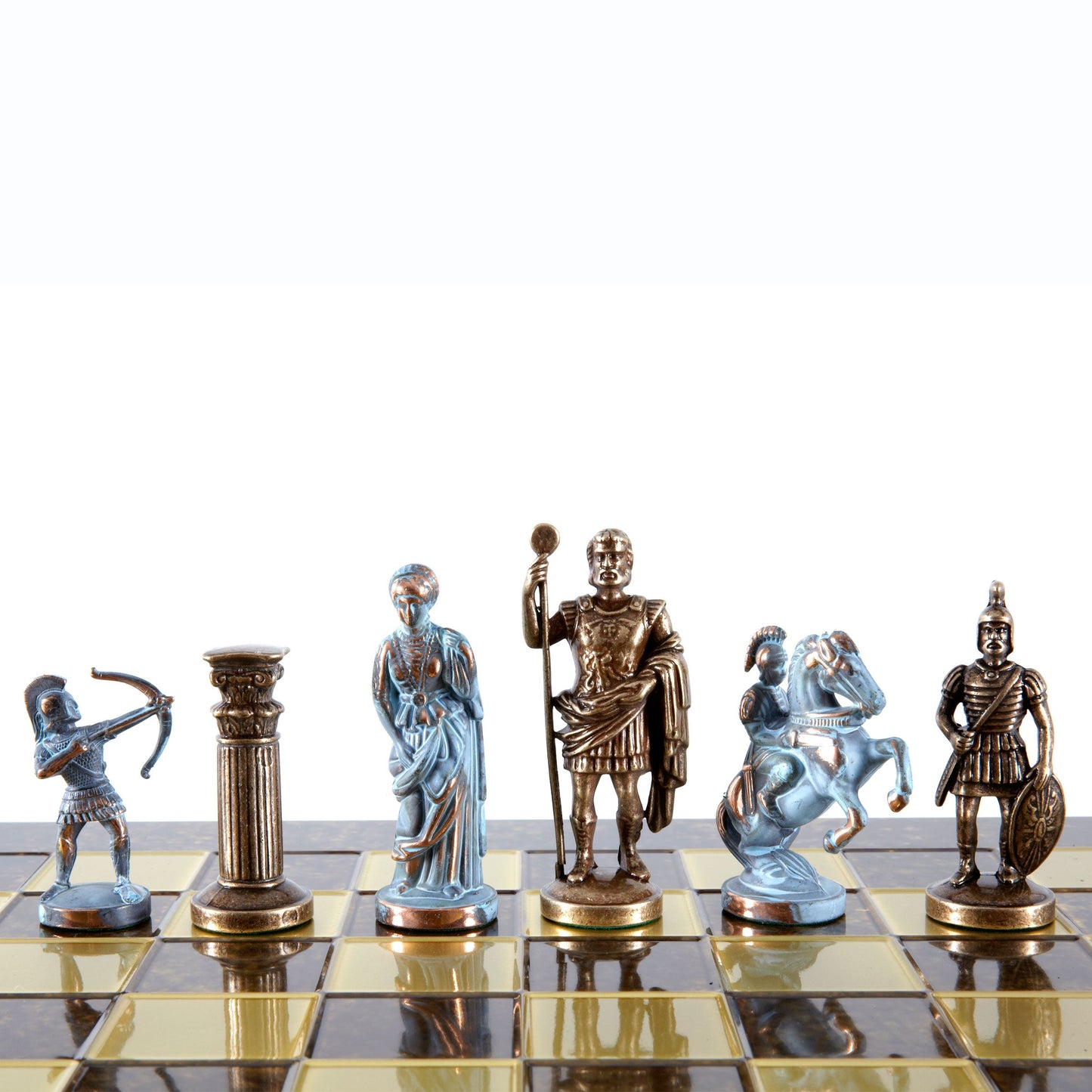 ARCHERS CHESS SET with blue/brown chessmen and bronze chessboard (Large) - Premium Chess from MANOPOULOS Chess & Backgammon - Just €275! Shop now at MANOPOULOS Chess & Backgammon