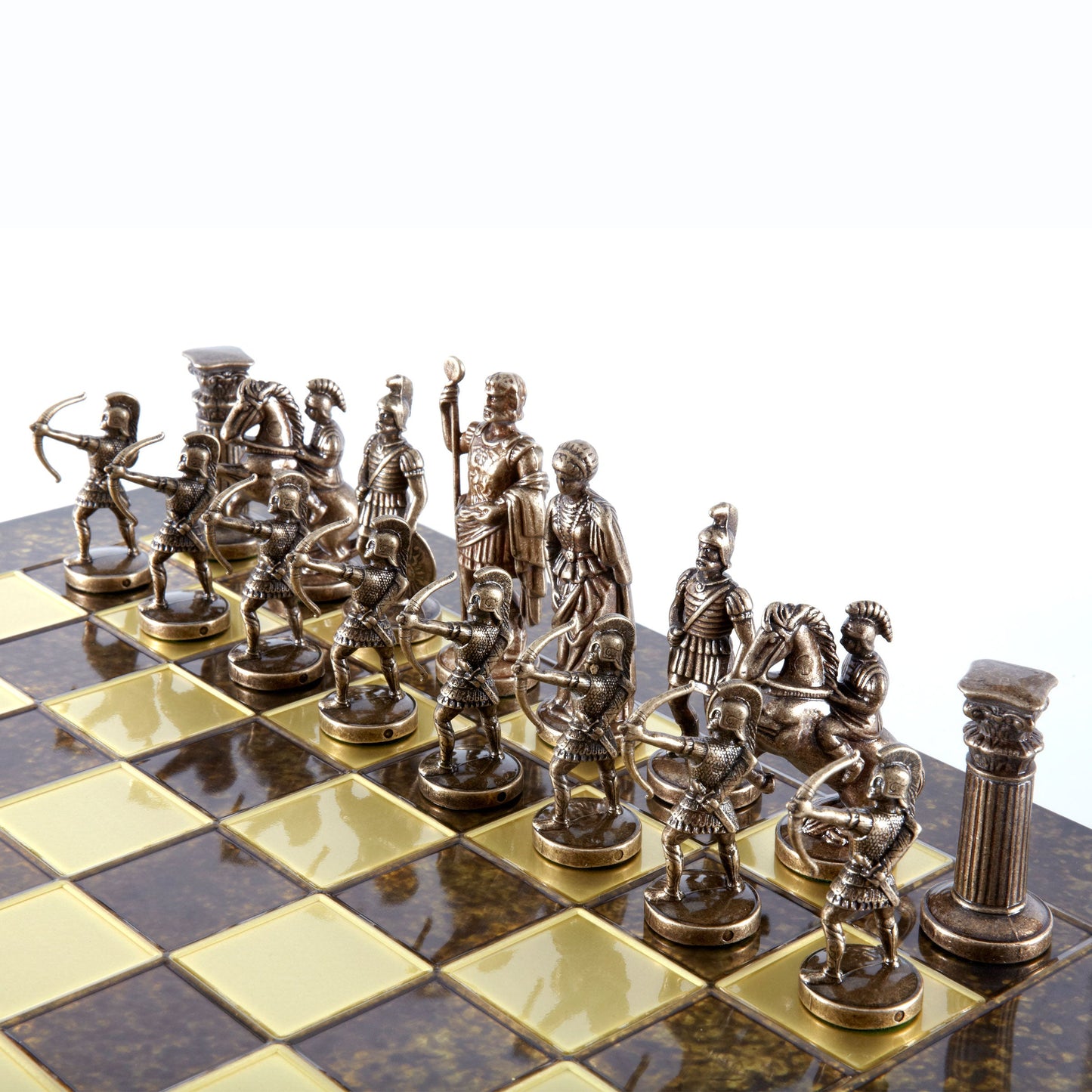 ARCHERS CHESS SET with blue/brown chessmen and bronze chessboard (Large) - Premium Chess from MANOPOULOS Chess & Backgammon - Just €275! Shop now at MANOPOULOS Chess & Backgammon