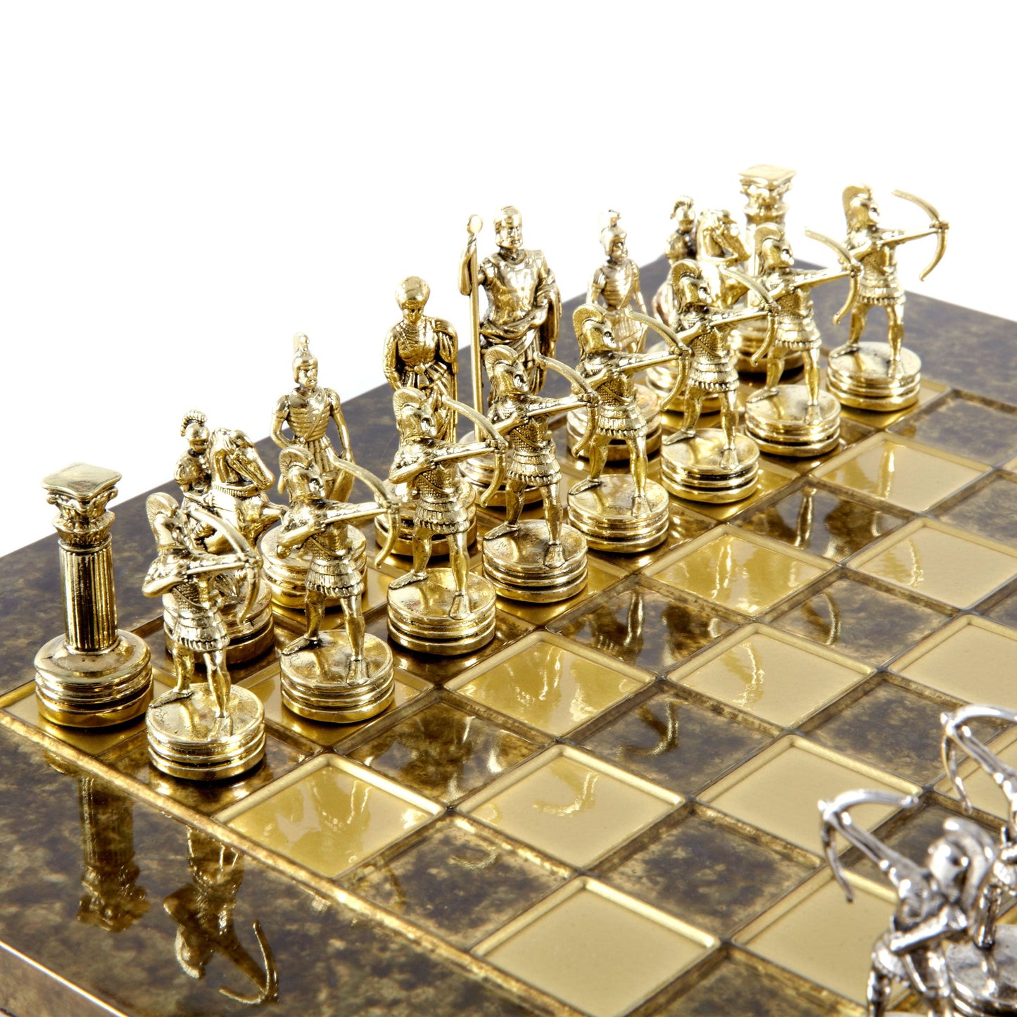 ARCHERS CHESS SET with gold/silver chessmen and bronze chessboard 28 x 28cm (Small) - Premium Chess from MANOPOULOS Chess & Backgammon - Just €168! Shop now at MANOPOULOS Chess & Backgammon