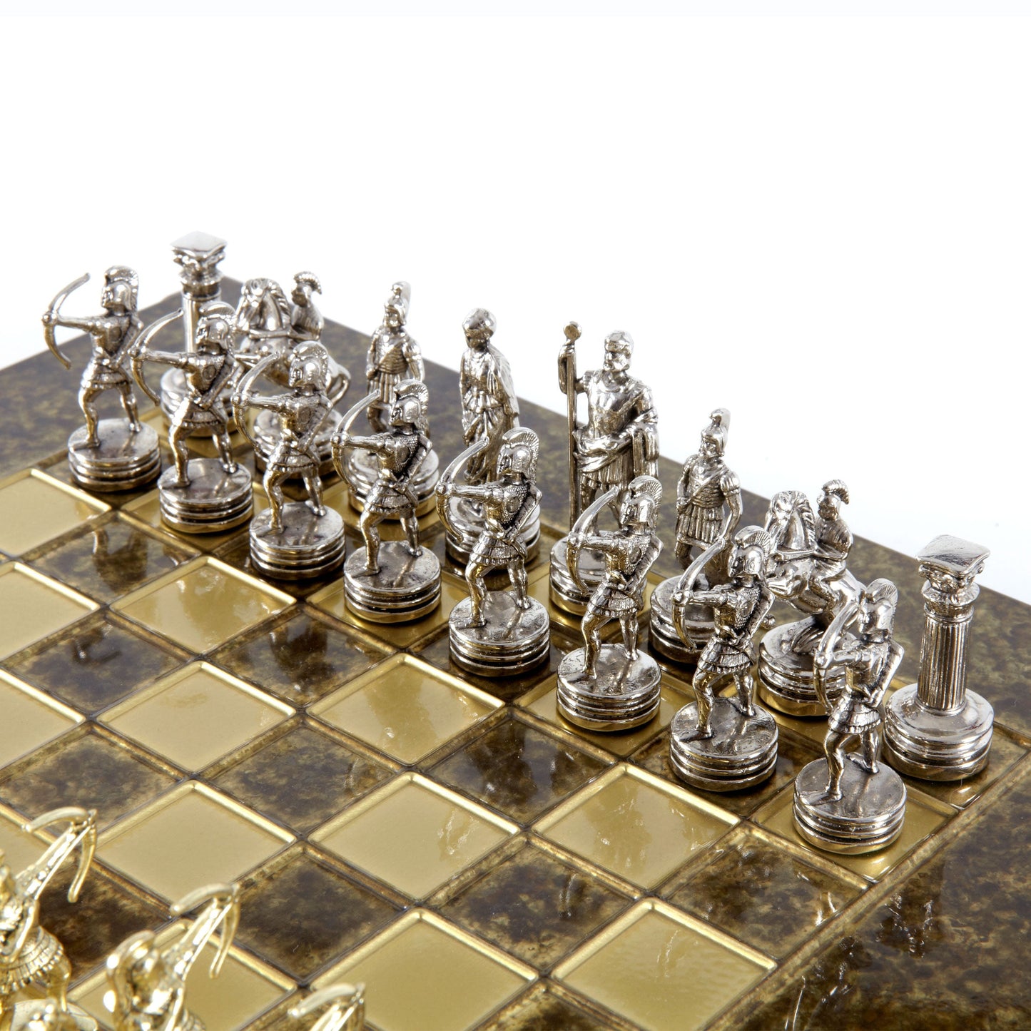 ARCHERS CHESS SET with gold/silver chessmen and bronze chessboard 28 x 28cm (Small) - Premium Chess from MANOPOULOS Chess & Backgammon - Just €168! Shop now at MANOPOULOS Chess & Backgammon