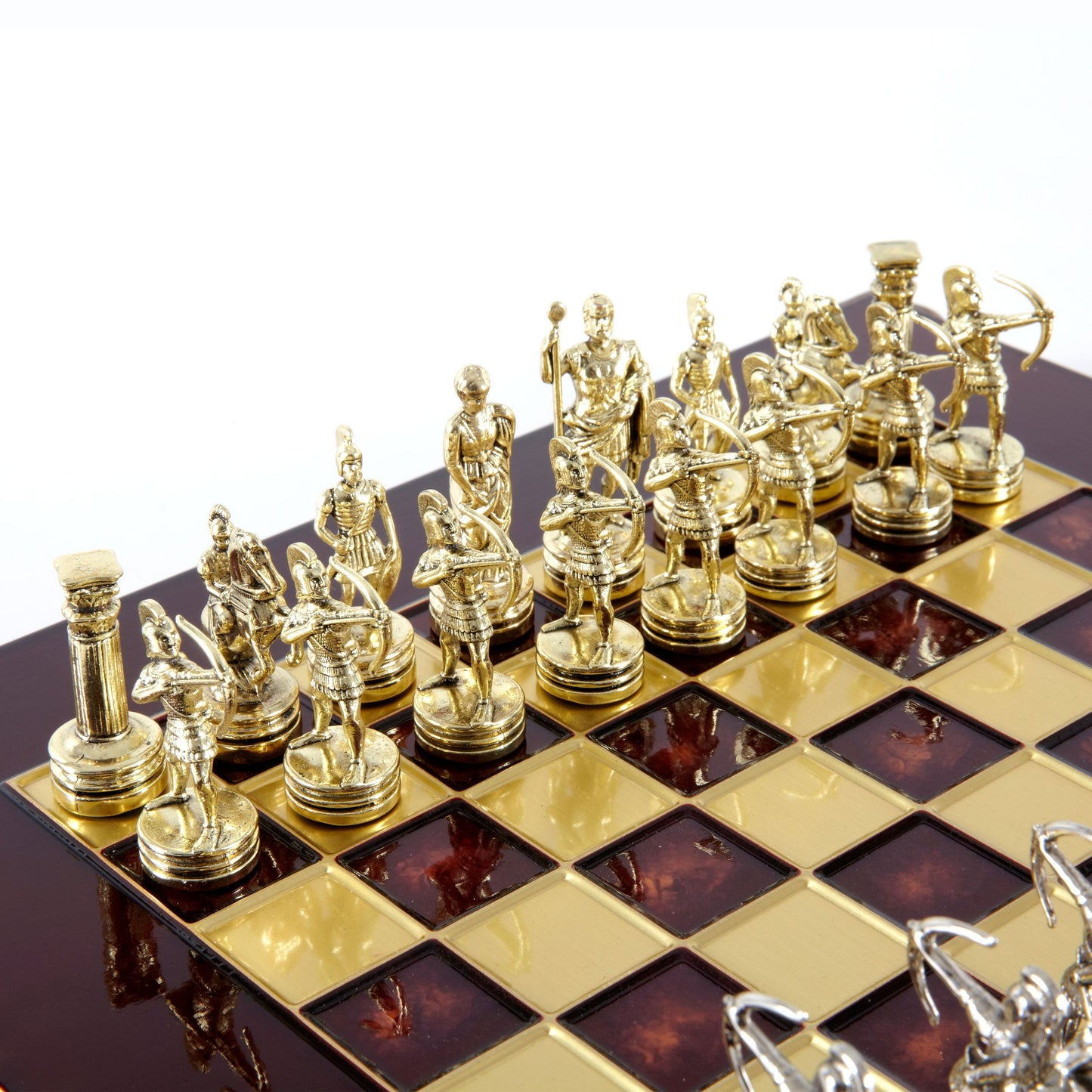 ARCHERS CHESS SET with gold/silver chessmen and bronze chessboard 28 x 28cm (Small) - Premium Chess from MANOPOULOS Chess & Backgammon - Just €168! Shop now at MANOPOULOS Chess & Backgammon
