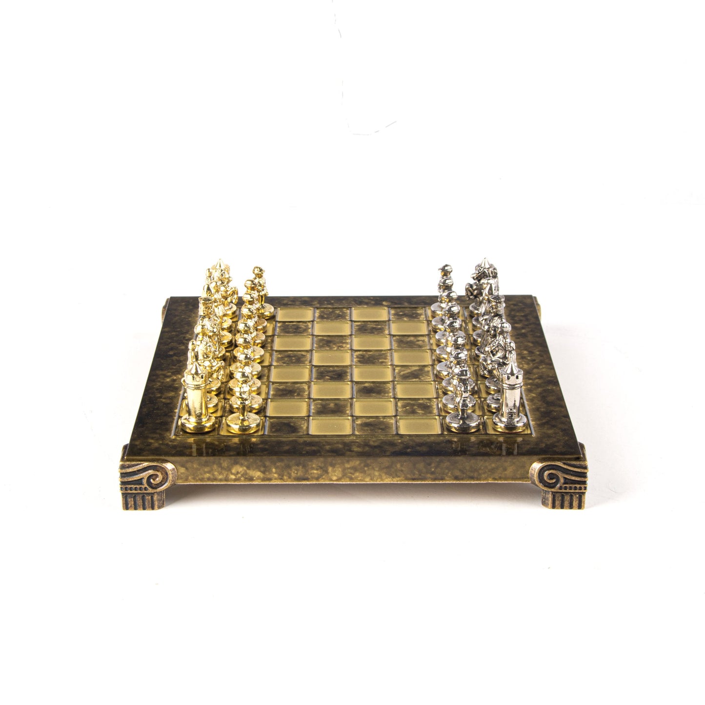 BYZANTINE EMPIRE CHESS SET with gold/silver chessmen and bronze chessboard 20 x 20cm (Extra Small) - Premium Chess from MANOPOULOS Chess & Backgammon - Just €85! Shop now at MANOPOULOS Chess & Backgammon