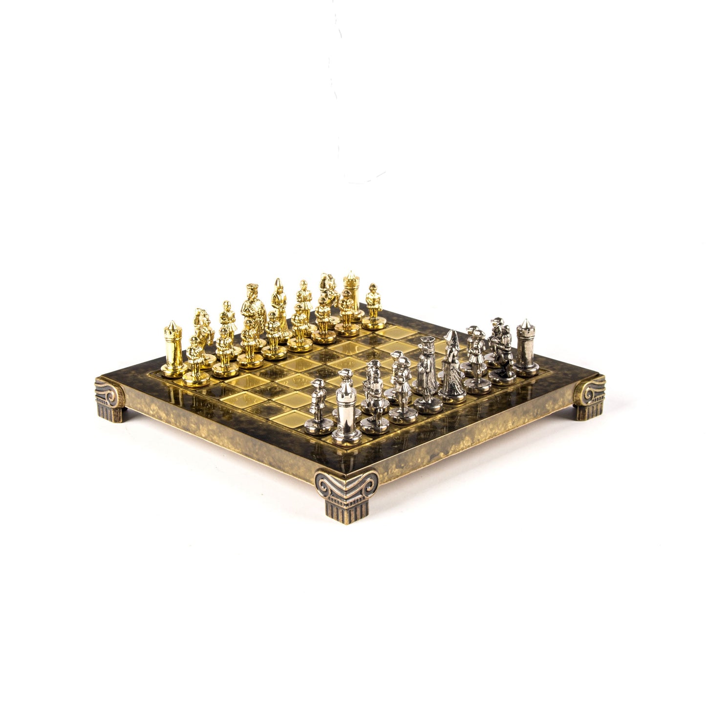 BYZANTINE EMPIRE CHESS SET with gold/silver chessmen and bronze chessboard 20 x 20cm (Extra Small) - Premium Chess from MANOPOULOS Chess & Backgammon - Just €85! Shop now at MANOPOULOS Chess & Backgammon