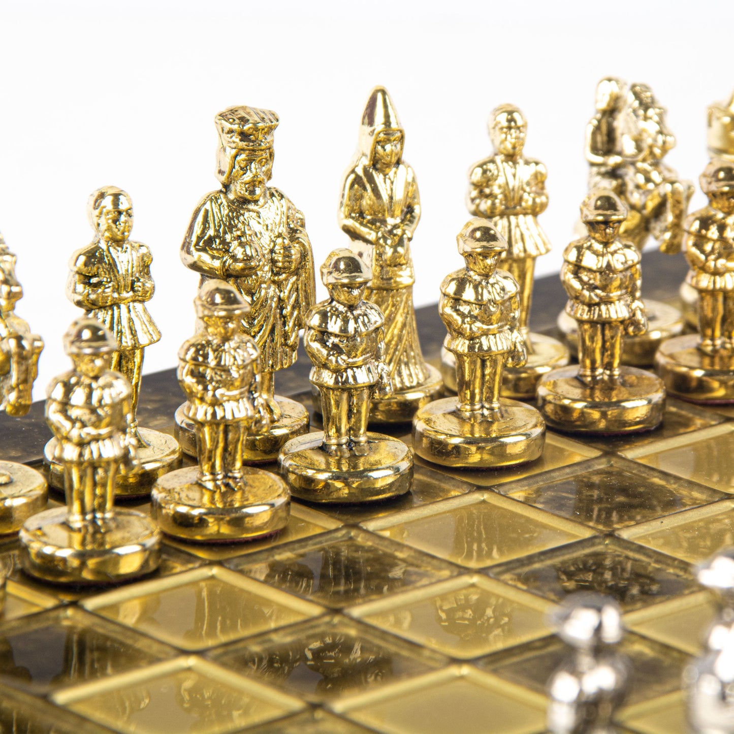 BYZANTINE EMPIRE CHESS SET with gold/silver chessmen and bronze chessboard 20 x 20cm (Extra Small) - Premium Chess from MANOPOULOS Chess & Backgammon - Just €85! Shop now at MANOPOULOS Chess & Backgammon