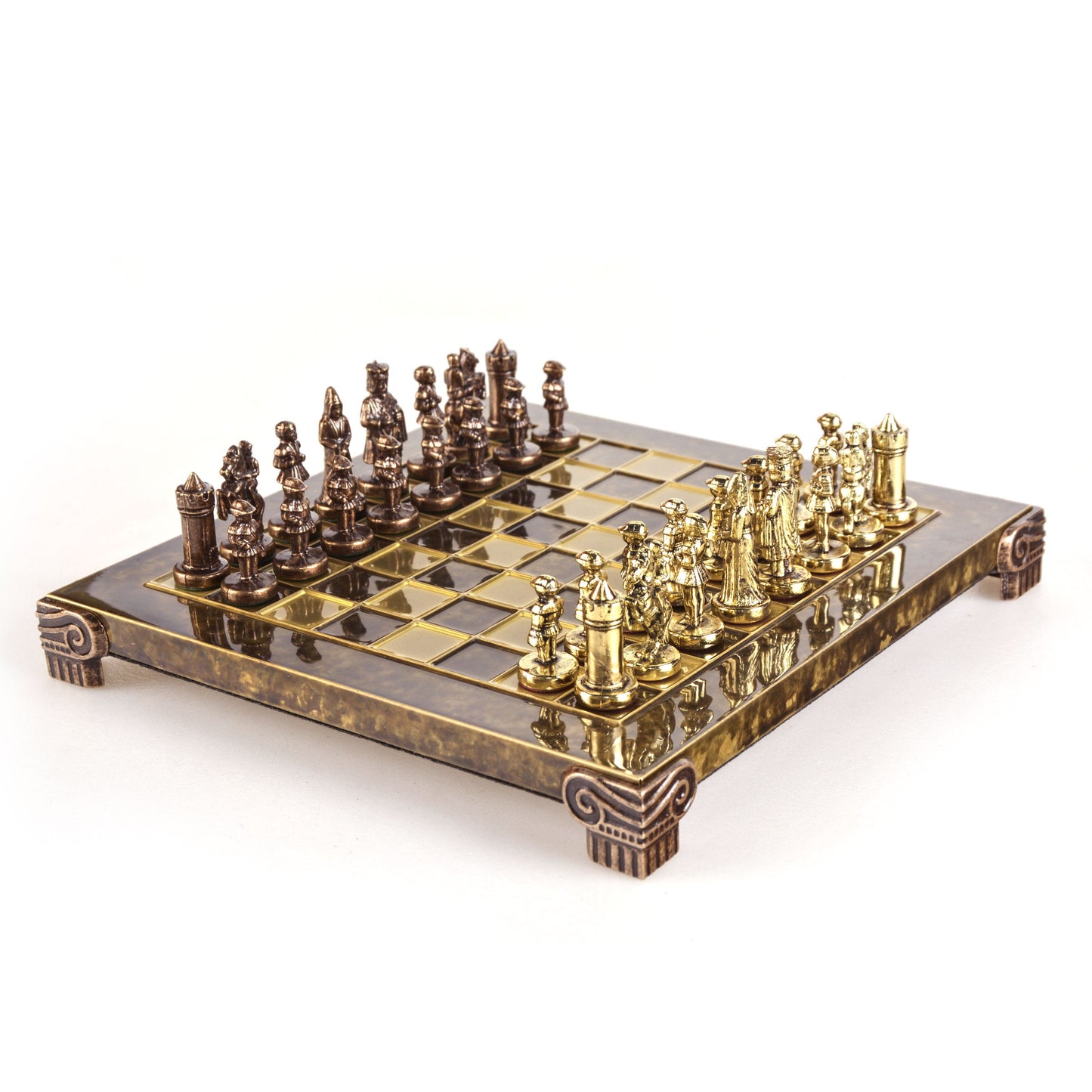 BYZANTINE EMPIRE CHESS SET with gold/brown chessmen and bronze chessboard 20 x 20cm (Extra Small) - Premium Chess from MANOPOULOS Chess & Backgammon - Just €85! Shop now at MANOPOULOS Chess & Backgammon
