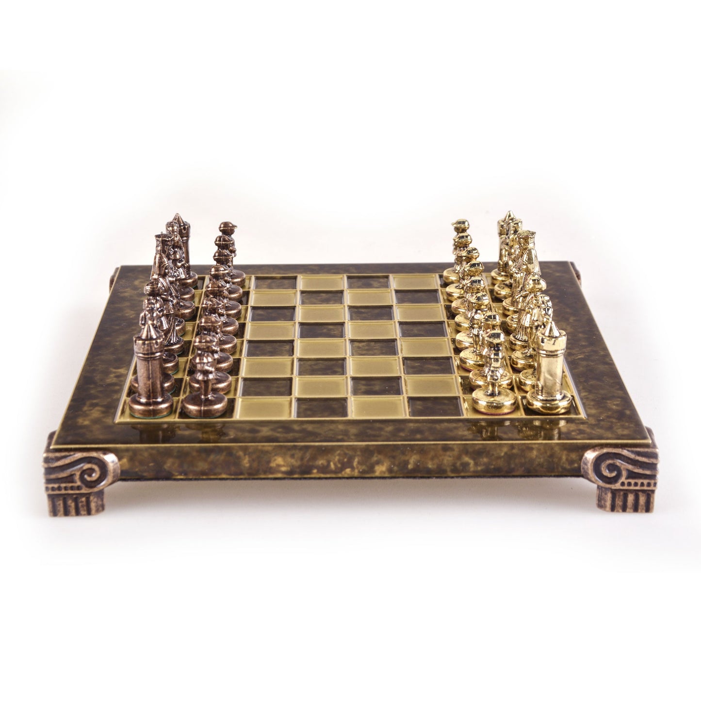BYZANTINE EMPIRE CHESS SET with gold/brown chessmen and bronze chessboard 20 x 20cm (Extra Small) - Premium Chess from MANOPOULOS Chess & Backgammon - Just €85! Shop now at MANOPOULOS Chess & Backgammon