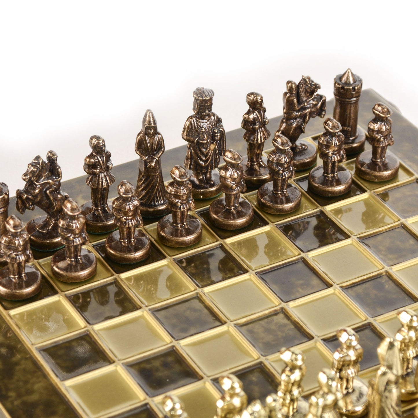 BYZANTINE EMPIRE CHESS SET with gold/brown chessmen and bronze chessboard 20 x 20cm (Extra Small) - Premium Chess from MANOPOULOS Chess & Backgammon - Just €85! Shop now at MANOPOULOS Chess & Backgammon