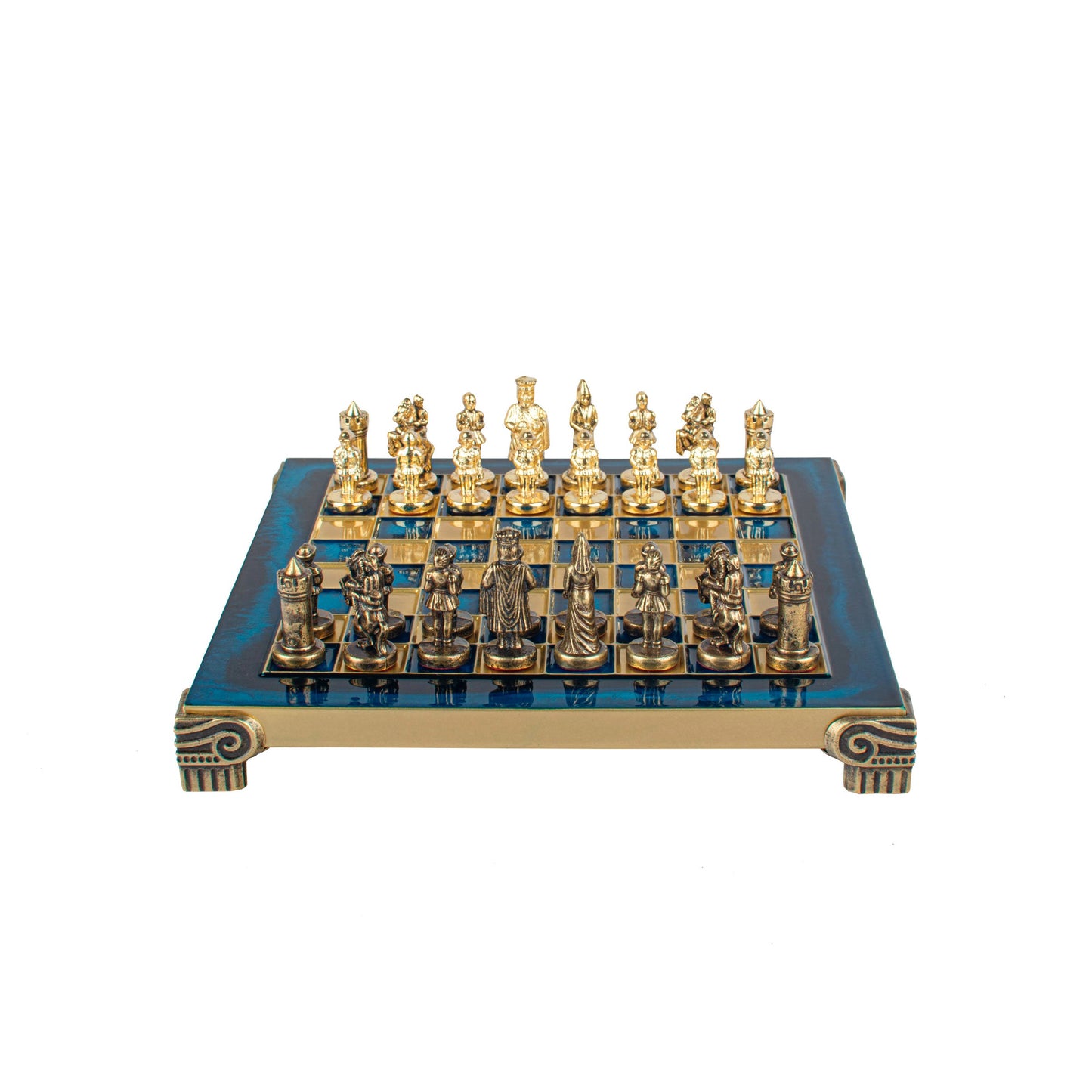 BYZANTINE EMPIRE CHESS SET with gold/brown chessmen and bronze chessboard 20 x 20cm (Extra Small) - Premium Chess from MANOPOULOS Chess & Backgammon - Just €85! Shop now at MANOPOULOS Chess & Backgammon