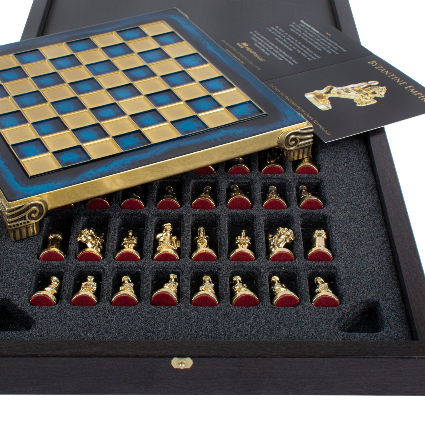 BYZANTINE EMPIRE CHESS SET with gold/brown chessmen and bronze chessboard 20 x 20cm (Extra Small) - Premium Chess from MANOPOULOS Chess & Backgammon - Just €85! Shop now at MANOPOULOS Chess & Backgammon