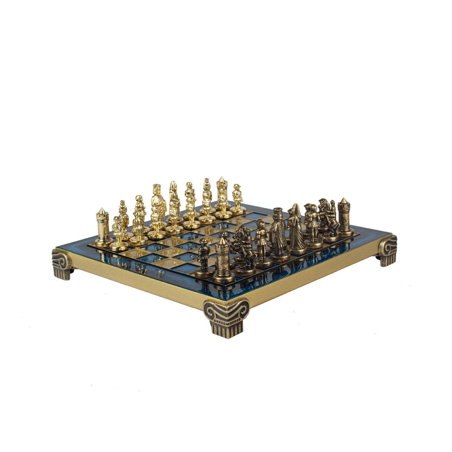 BYZANTINE EMPIRE CHESS SET with gold/brown chessmen and bronze chessboard 20 x 20cm (Extra Small) - Premium Chess from MANOPOULOS Chess & Backgammon - Just €85! Shop now at MANOPOULOS Chess & Backgammon