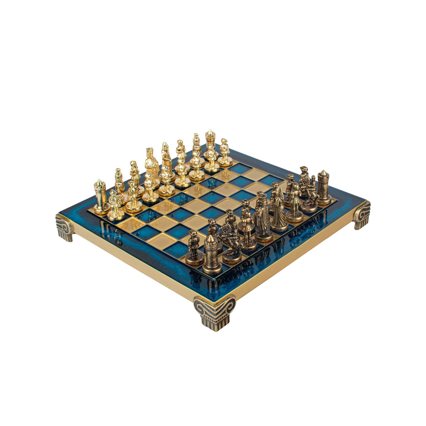BYZANTINE EMPIRE CHESS SET with gold/brown chessmen and bronze chessboard 20 x 20cm (Extra Small) - Premium Chess from MANOPOULOS Chess & Backgammon - Just €85! Shop now at MANOPOULOS Chess & Backgammon