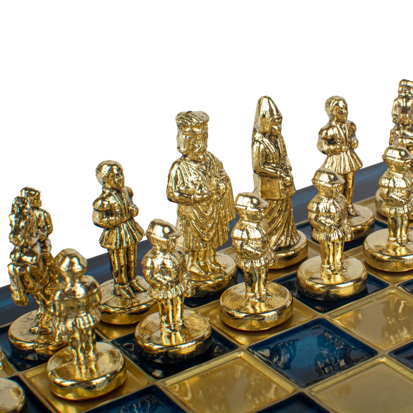 BYZANTINE EMPIRE CHESS SET with gold/brown chessmen and bronze chessboard 20 x 20cm (Extra Small) - Premium Chess from MANOPOULOS Chess & Backgammon - Just €85! Shop now at MANOPOULOS Chess & Backgammon