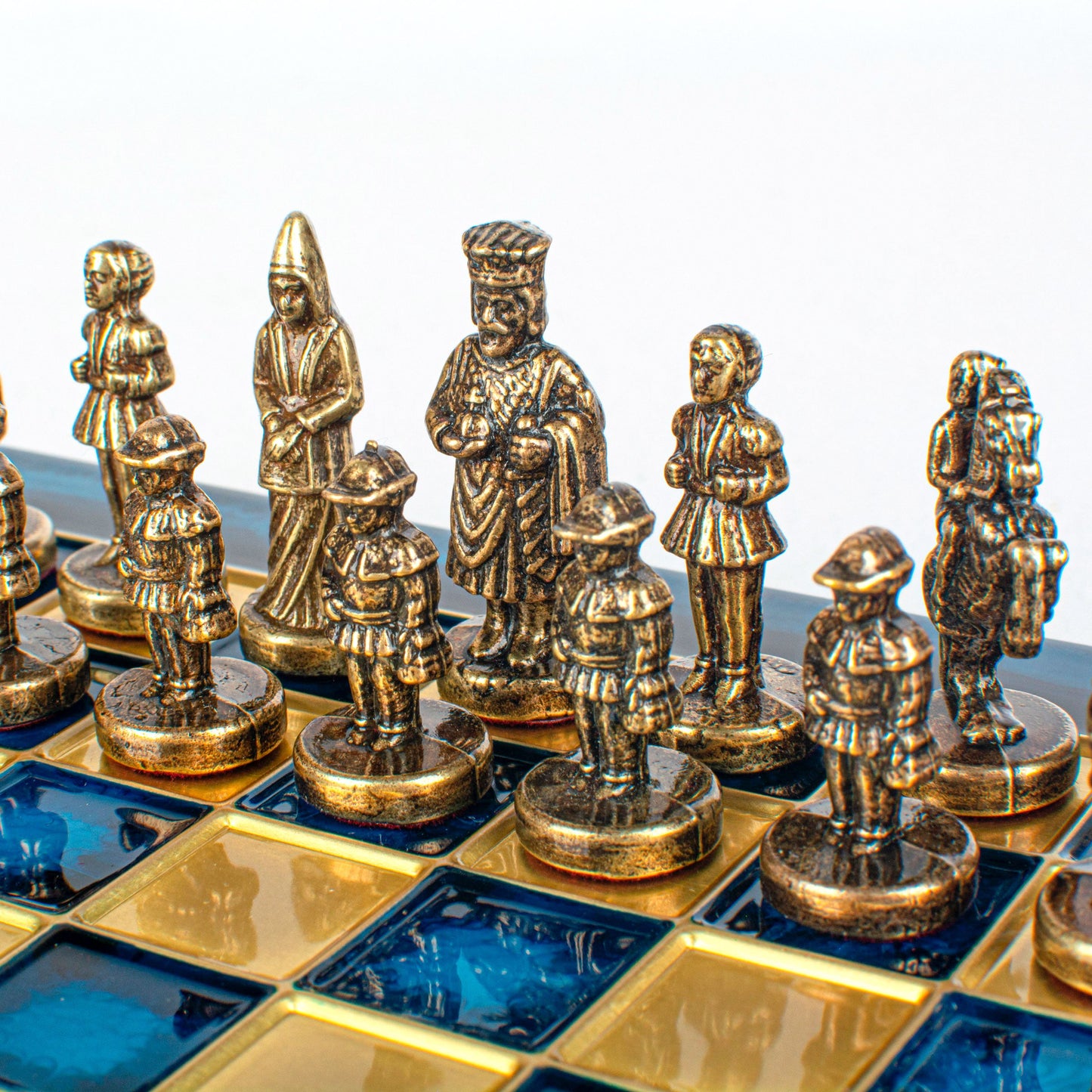 BYZANTINE EMPIRE CHESS SET with gold/brown chessmen and bronze chessboard 20 x 20cm (Extra Small) - Premium Chess from MANOPOULOS Chess & Backgammon - Just €85! Shop now at MANOPOULOS Chess & Backgammon