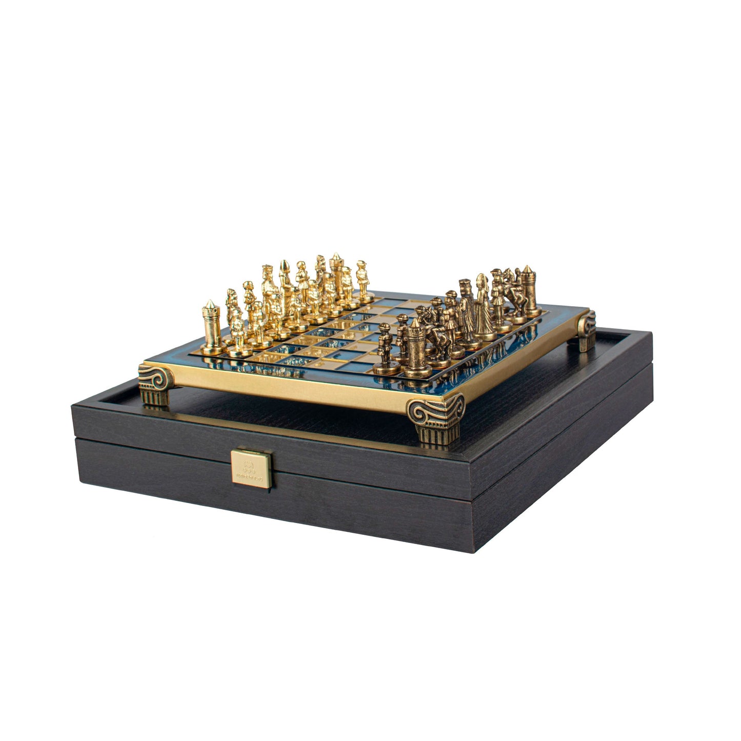 BYZANTINE EMPIRE CHESS SET with gold/brown chessmen and bronze chessboard 20 x 20cm (Extra Small) - Premium Chess from MANOPOULOS Chess & Backgammon - Just €85! Shop now at MANOPOULOS Chess & Backgammon