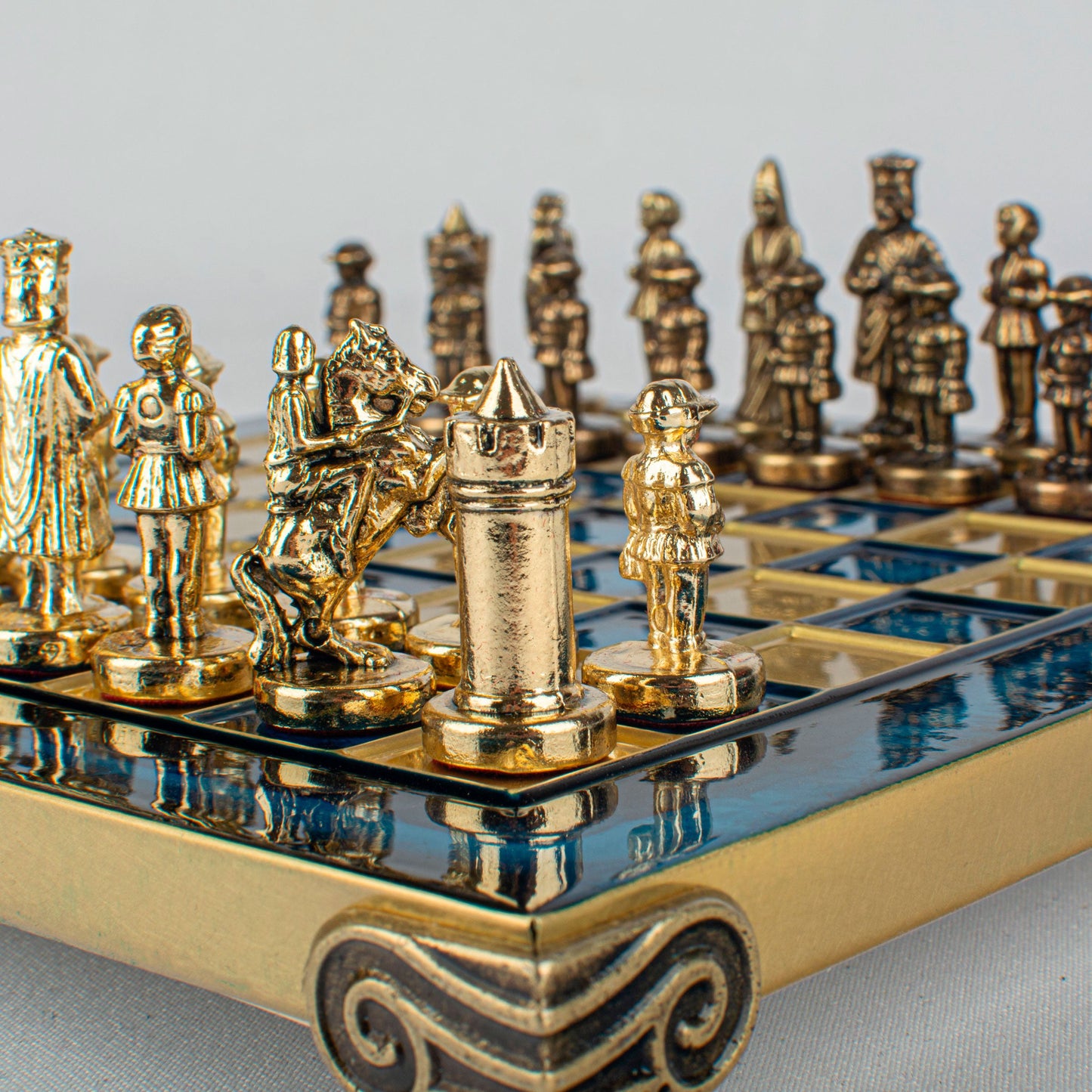BYZANTINE EMPIRE CHESS SET with gold/brown chessmen and bronze chessboard 20 x 20cm (Extra Small) - Premium Chess from MANOPOULOS Chess & Backgammon - Just €85! Shop now at MANOPOULOS Chess & Backgammon
