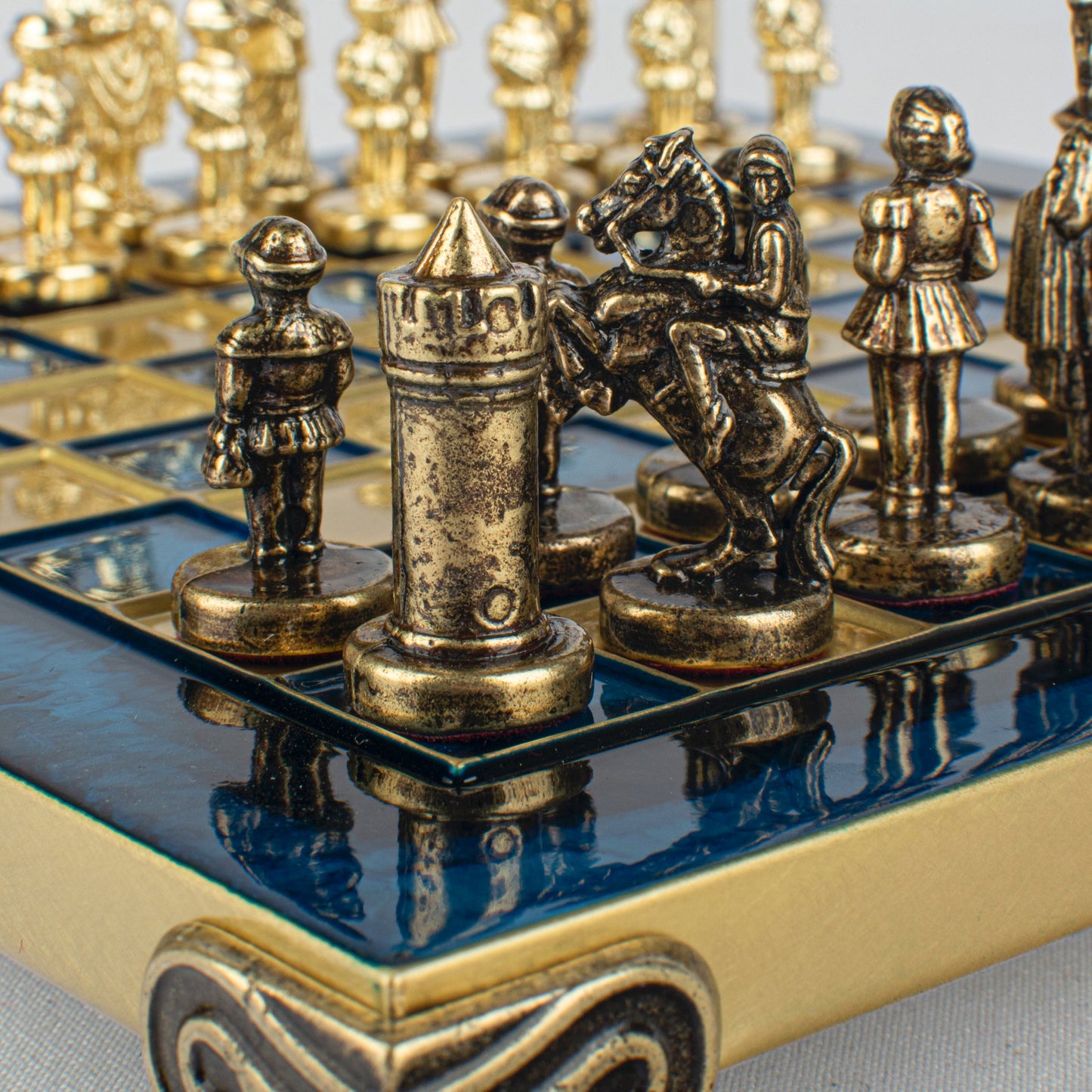 BYZANTINE EMPIRE CHESS SET with gold/brown chessmen and bronze chessboard 20 x 20cm (Extra Small) - Premium Chess from MANOPOULOS Chess & Backgammon - Just €85! Shop now at MANOPOULOS Chess & Backgammon