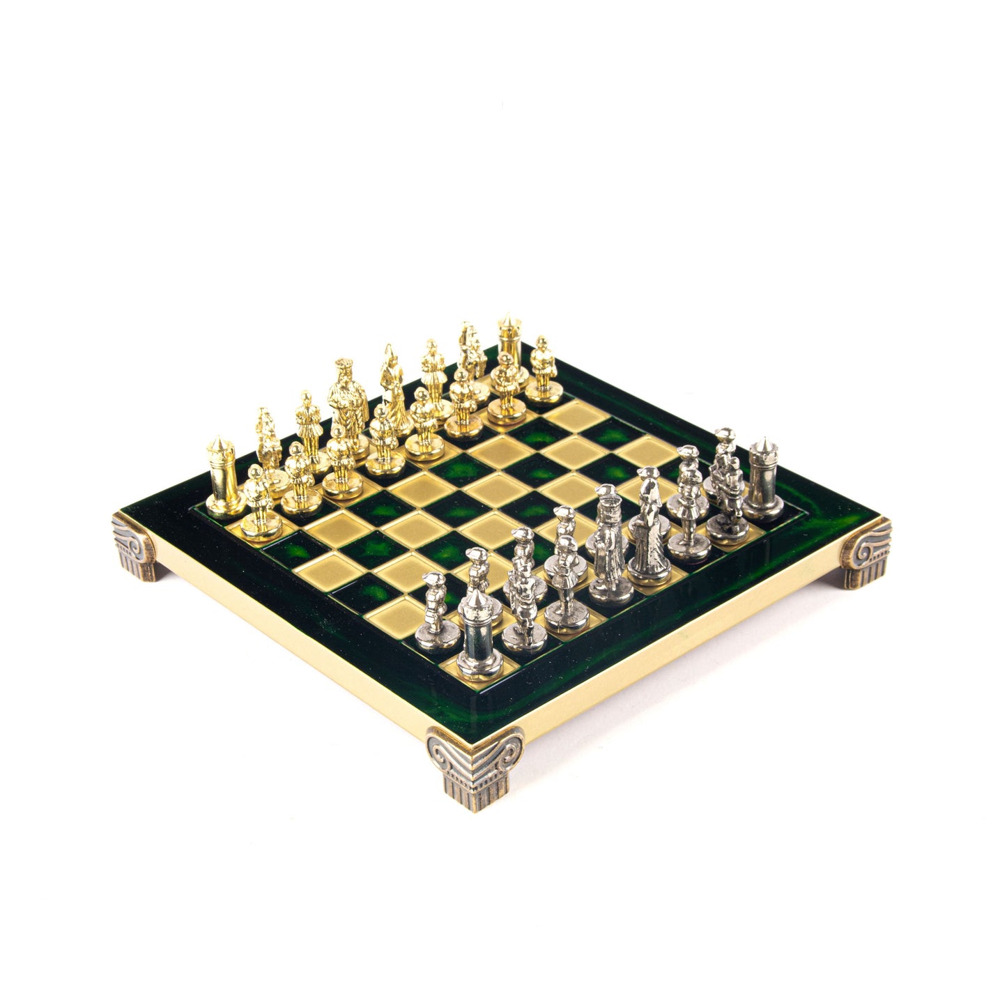 BYZANTINE EMPIRE CHESS SET with gold/silver chessmen and bronze chessboard 20 x 20cm (Extra Small) - Premium Chess from MANOPOULOS Chess & Backgammon - Just €85! Shop now at MANOPOULOS Chess & Backgammon