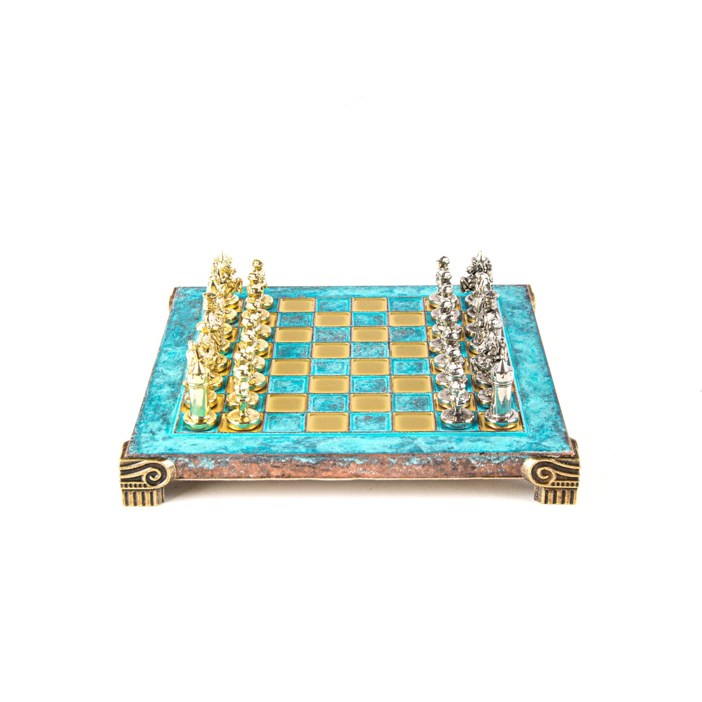 BYZANTINE EMPIRE CHESS SET with gold/silver chessmen and bronze chessboard 20 x 20cm (Extra Small) - Premium Chess from MANOPOULOS Chess & Backgammon - Just €85! Shop now at MANOPOULOS Chess & Backgammon