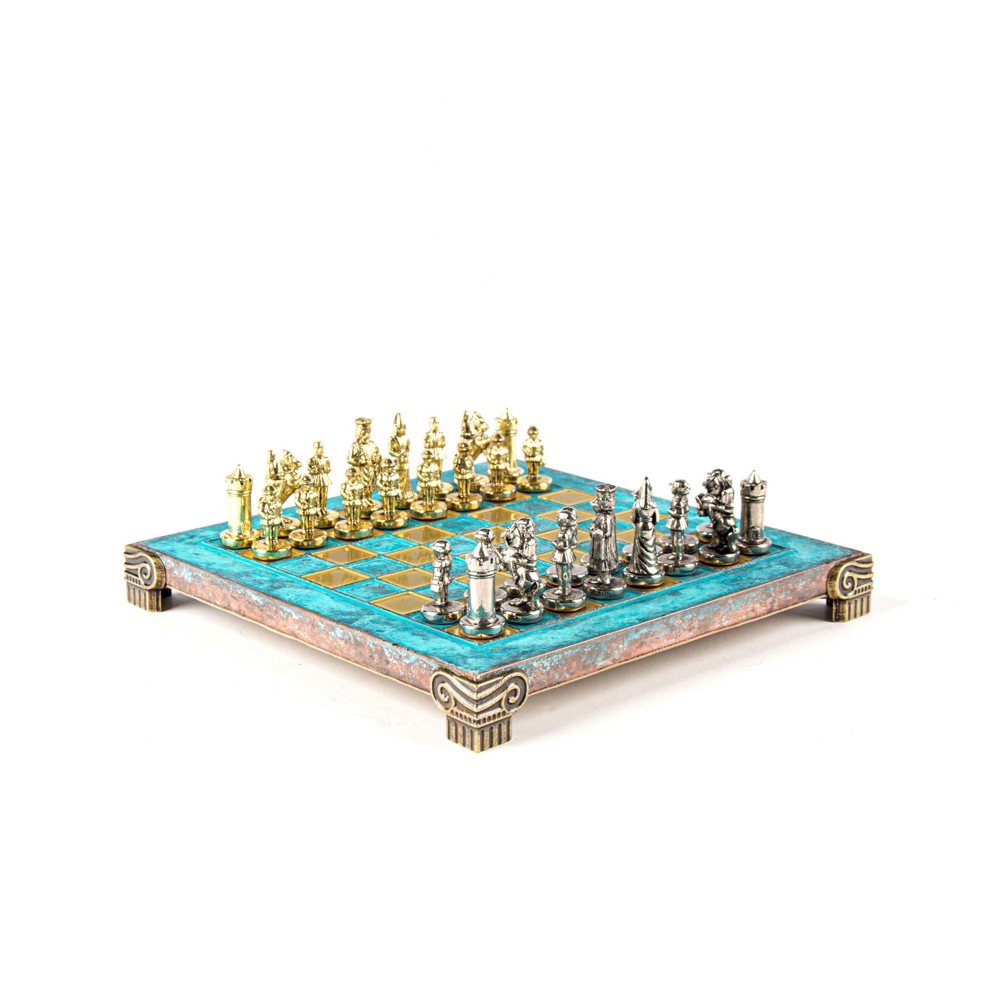 BYZANTINE EMPIRE CHESS SET with gold/silver chessmen and bronze chessboard 20 x 20cm (Extra Small) - Premium Chess from MANOPOULOS Chess & Backgammon - Just €85! Shop now at MANOPOULOS Chess & Backgammon