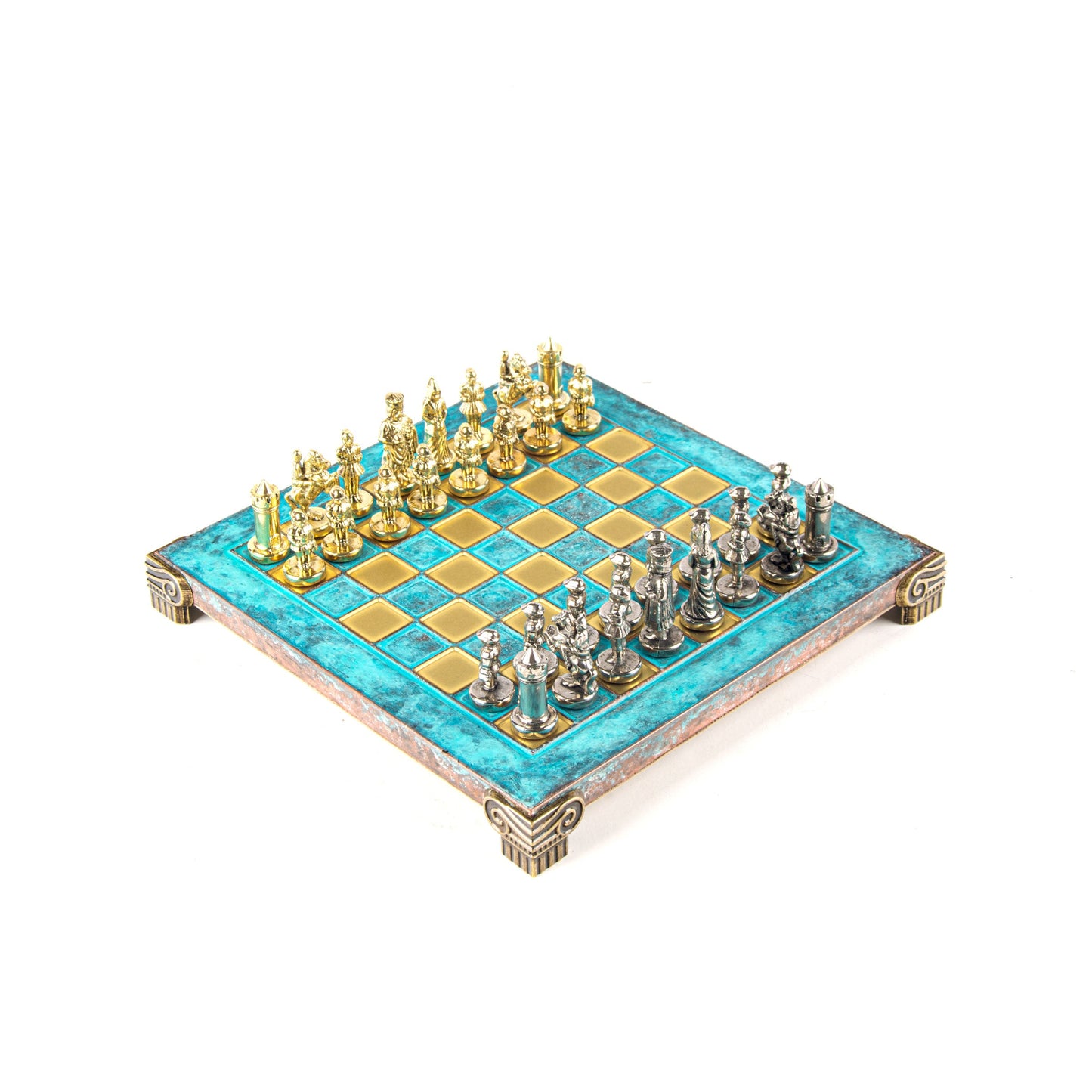 BYZANTINE EMPIRE CHESS SET with gold/silver chessmen and bronze chessboard 20 x 20cm (Extra Small) - Premium Chess from MANOPOULOS Chess & Backgammon - Just €85! Shop now at MANOPOULOS Chess & Backgammon