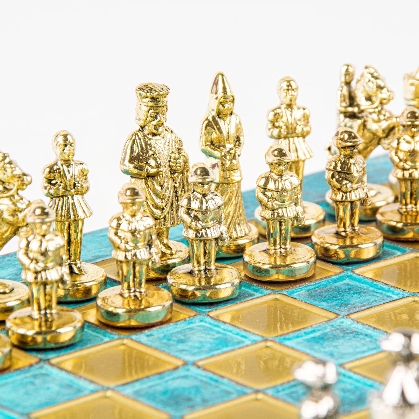 BYZANTINE EMPIRE CHESS SET with gold/silver chessmen and bronze chessboard 20 x 20cm (Extra Small) - Premium Chess from MANOPOULOS Chess & Backgammon - Just €85! Shop now at MANOPOULOS Chess & Backgammon